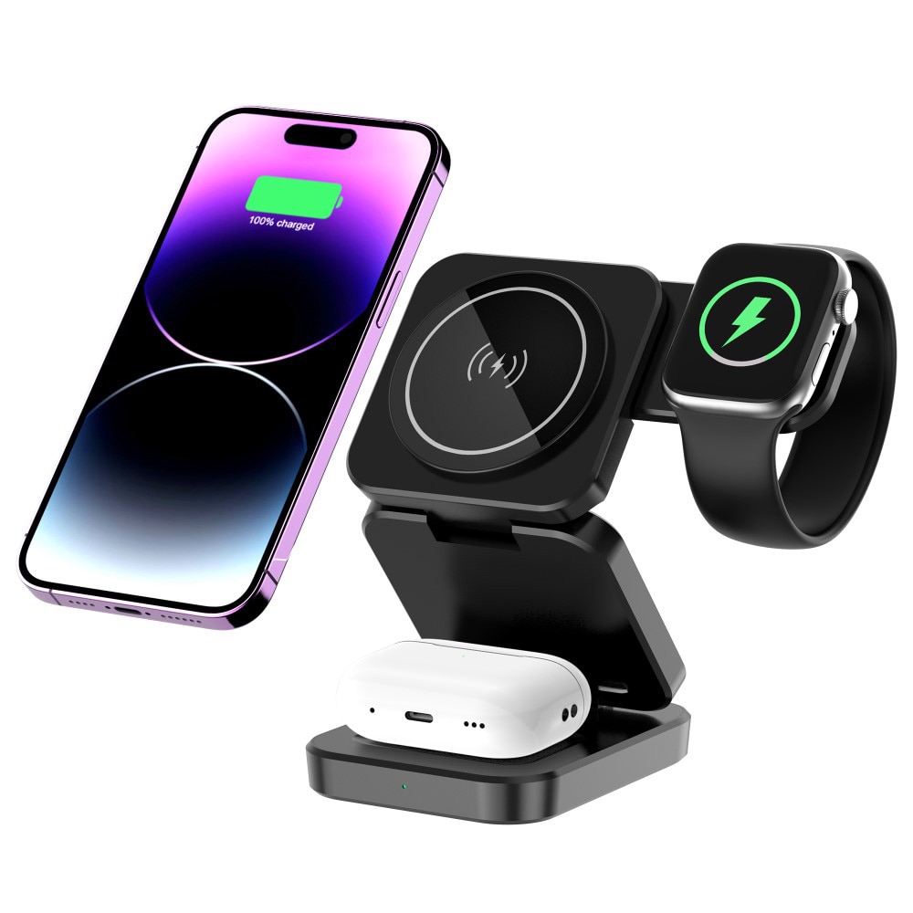 Chargeur Sans Fil Pliable 3-en-1 MagSafe, noir