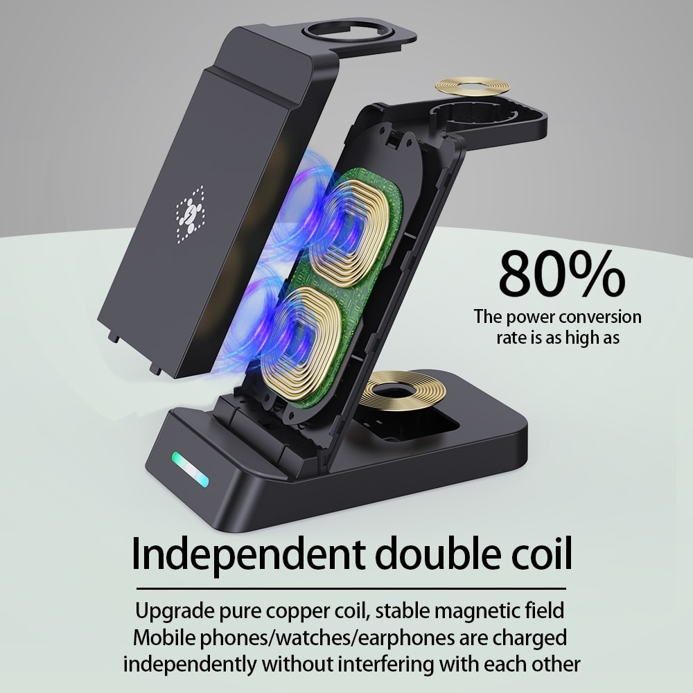 Station de charge sans fil 3 en 1 pour Apple, noir