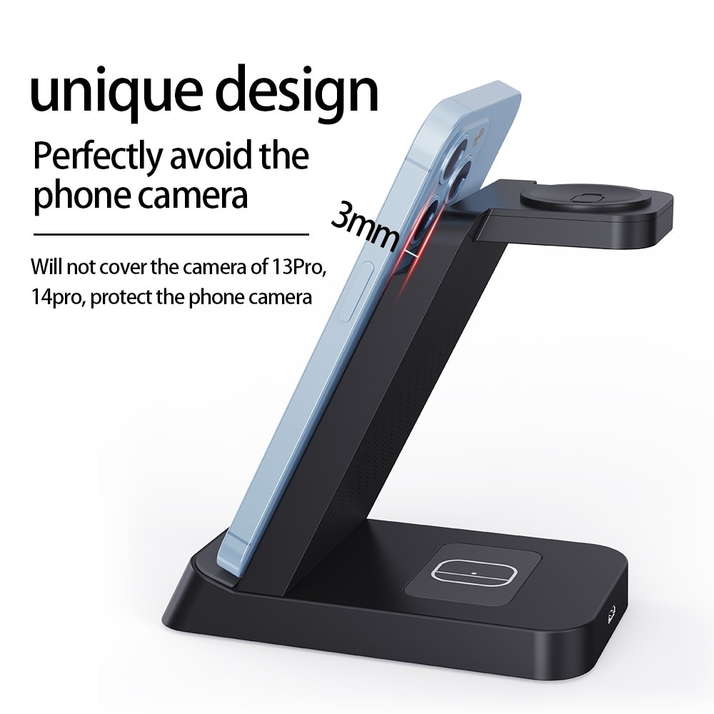 Station de charge sans fil 3 en 1 pour Apple, noir