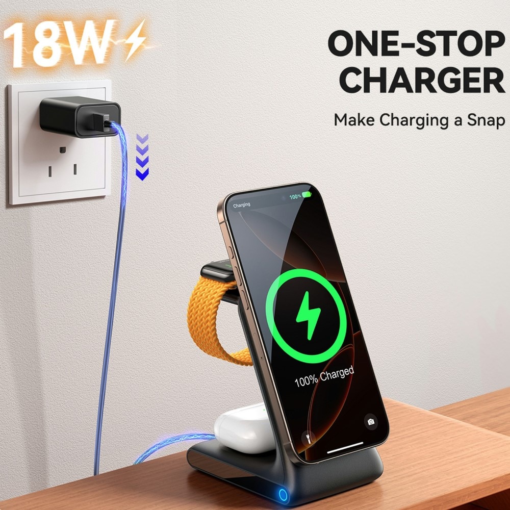 3-in-1 Station de Charge Magnétique Sans Fil, noir