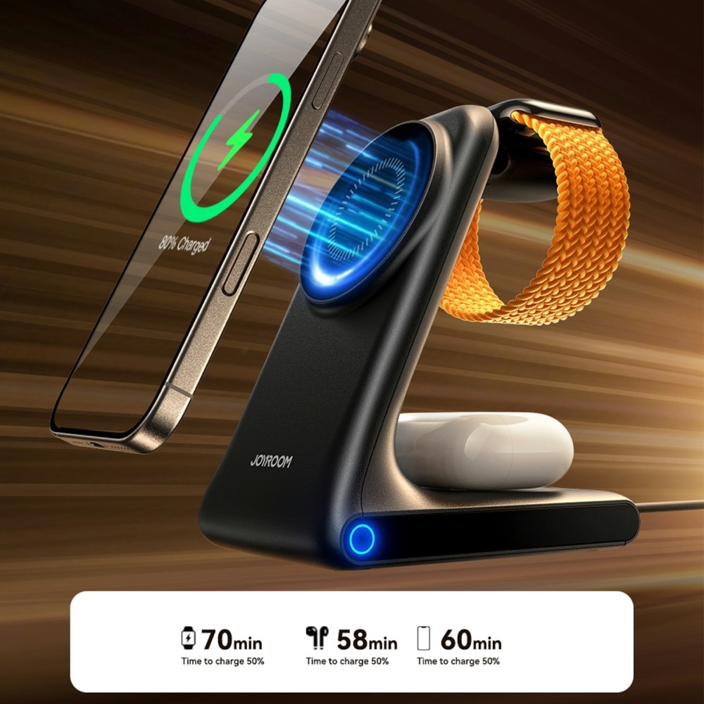 3-in-1 Station de Charge Magnétique Sans Fil, noir