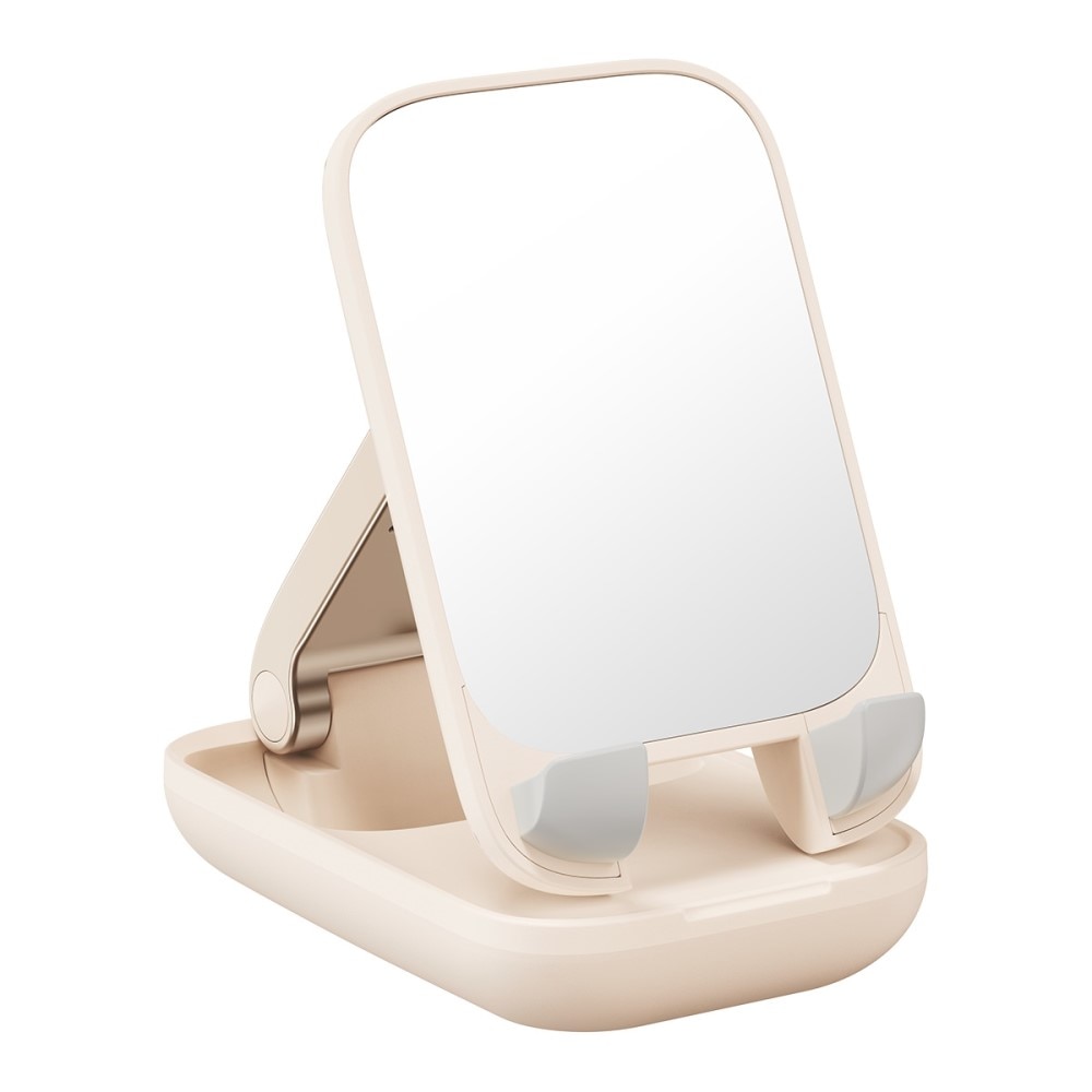 Support de table pliable avec miroir pour téléphone portable, beige