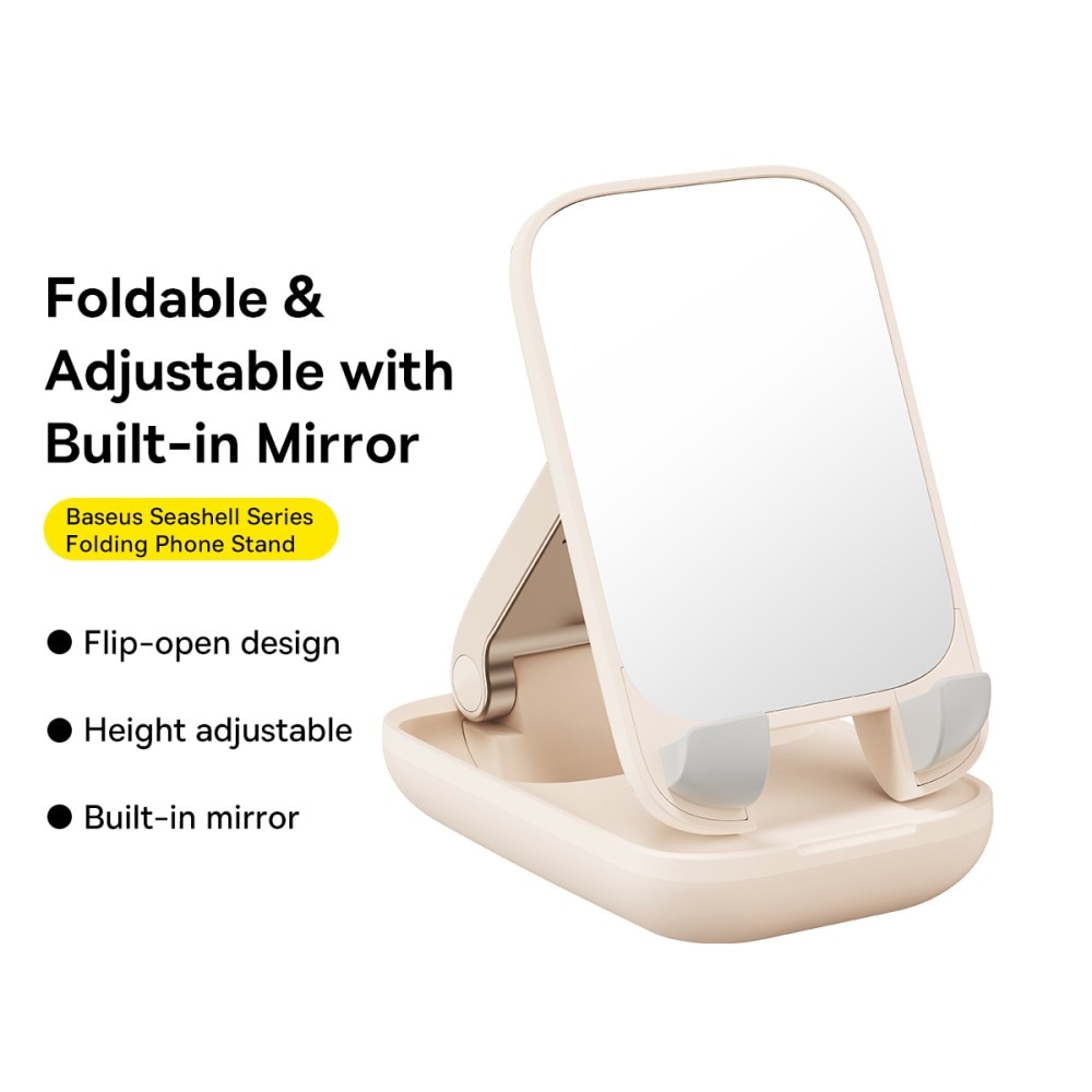 Support de table pliable avec miroir pour téléphone portable, beige