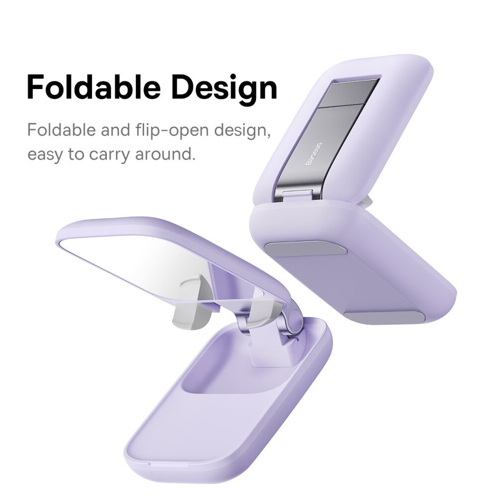 Support de table pliable avec miroir pour téléphone portable, violet