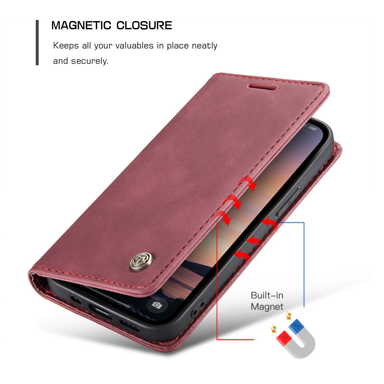 Étui portefeuille mince iPhone 16e, Rouge