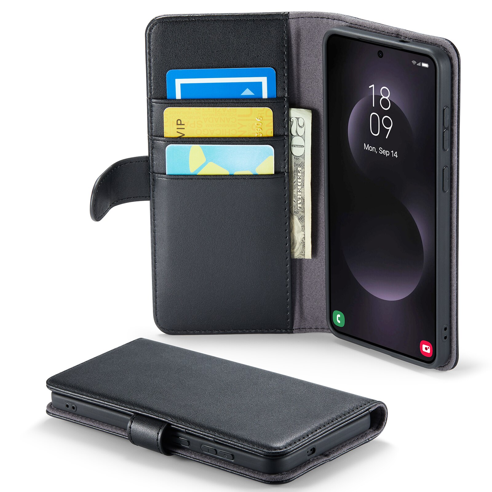 Étui en cuir veritable Samsung Galaxy S25 Edge, Noir