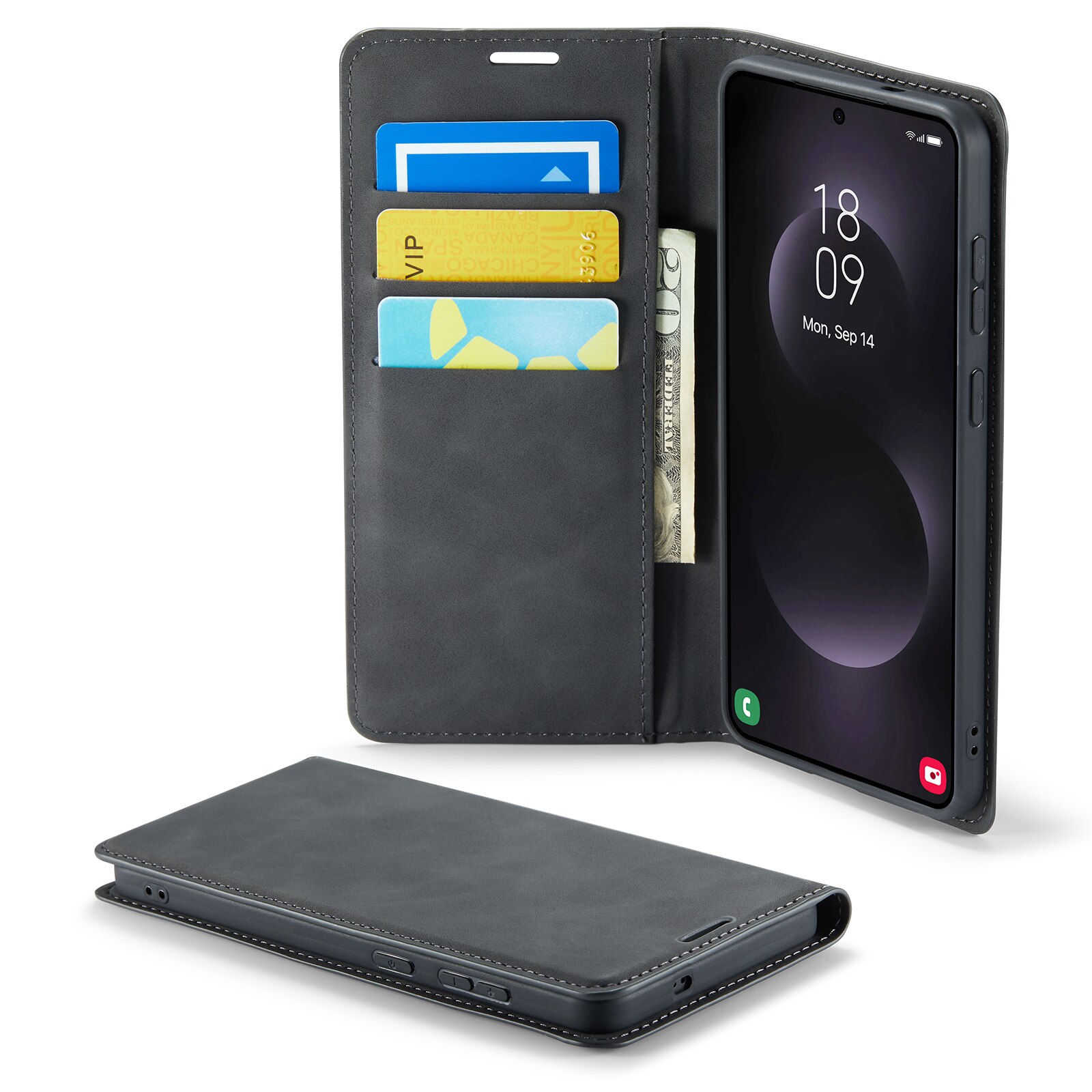 Coque portefeuille mince Samsung Galaxy S25 Edge, Noir