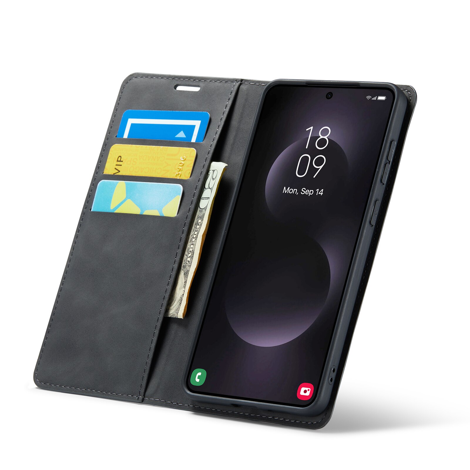 Coque portefeuille mince Samsung Galaxy S25 Edge, Noir
