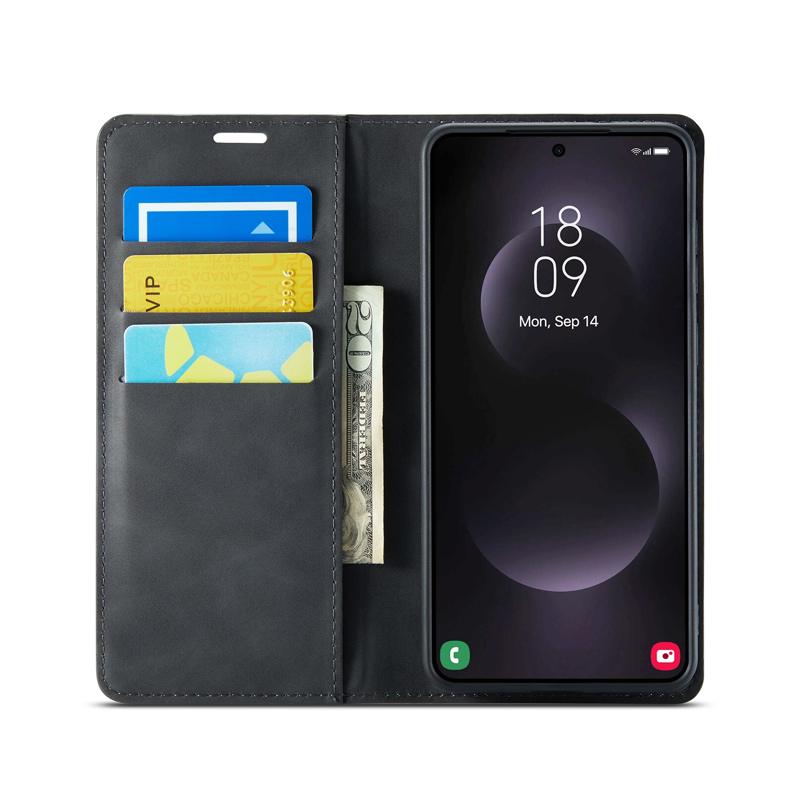 Coque portefeuille mince Samsung Galaxy S25 Edge, Noir