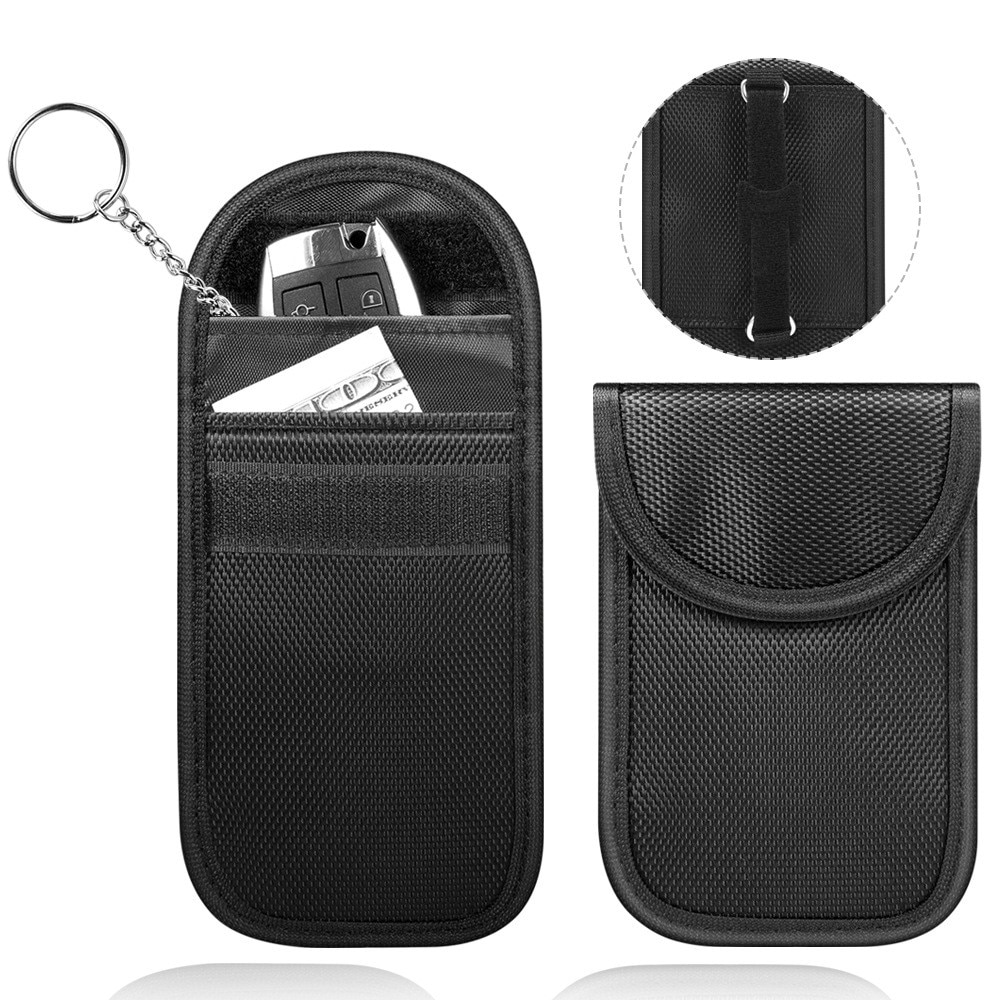 Etui pour clé de voiture avec protection RFID et porte-ceinture, style fibre de carbone