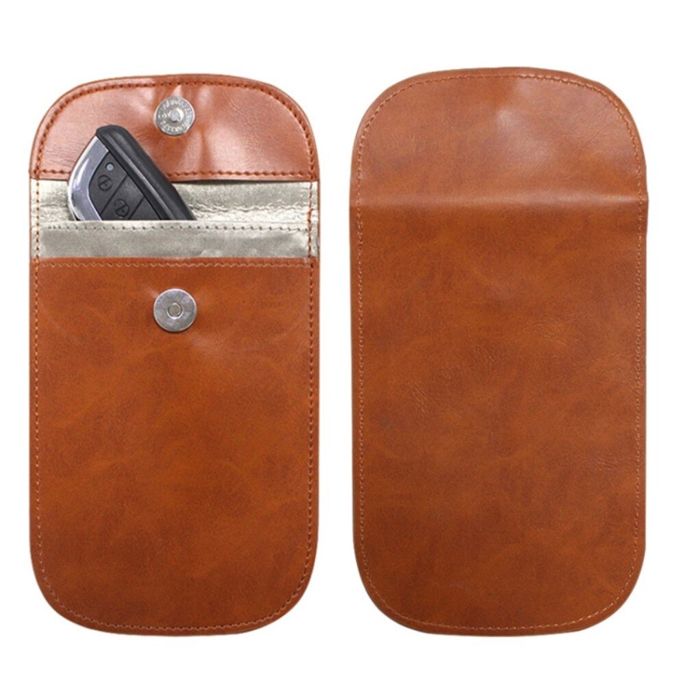 Etui clé de voiture en cuir avec protection RFID, marron