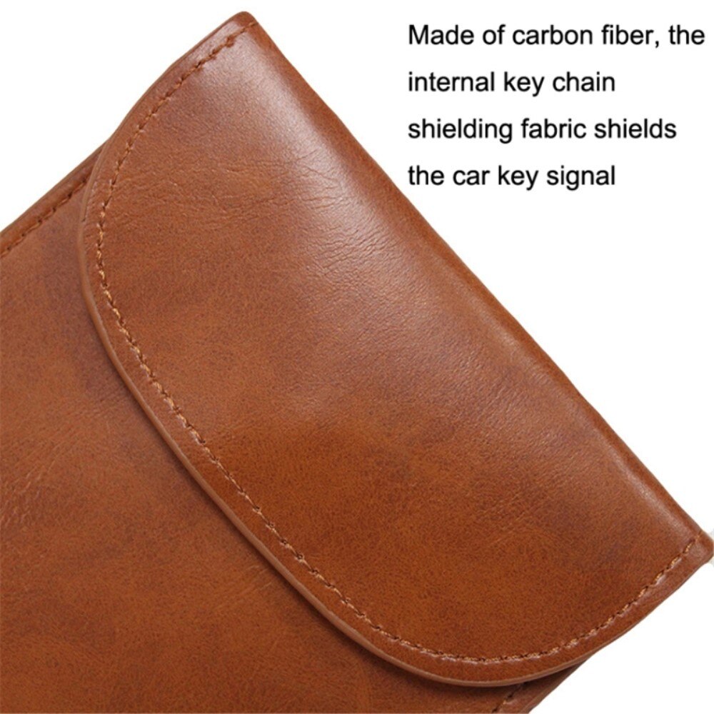 Etui clé de voiture en cuir avec protection RFID, marron