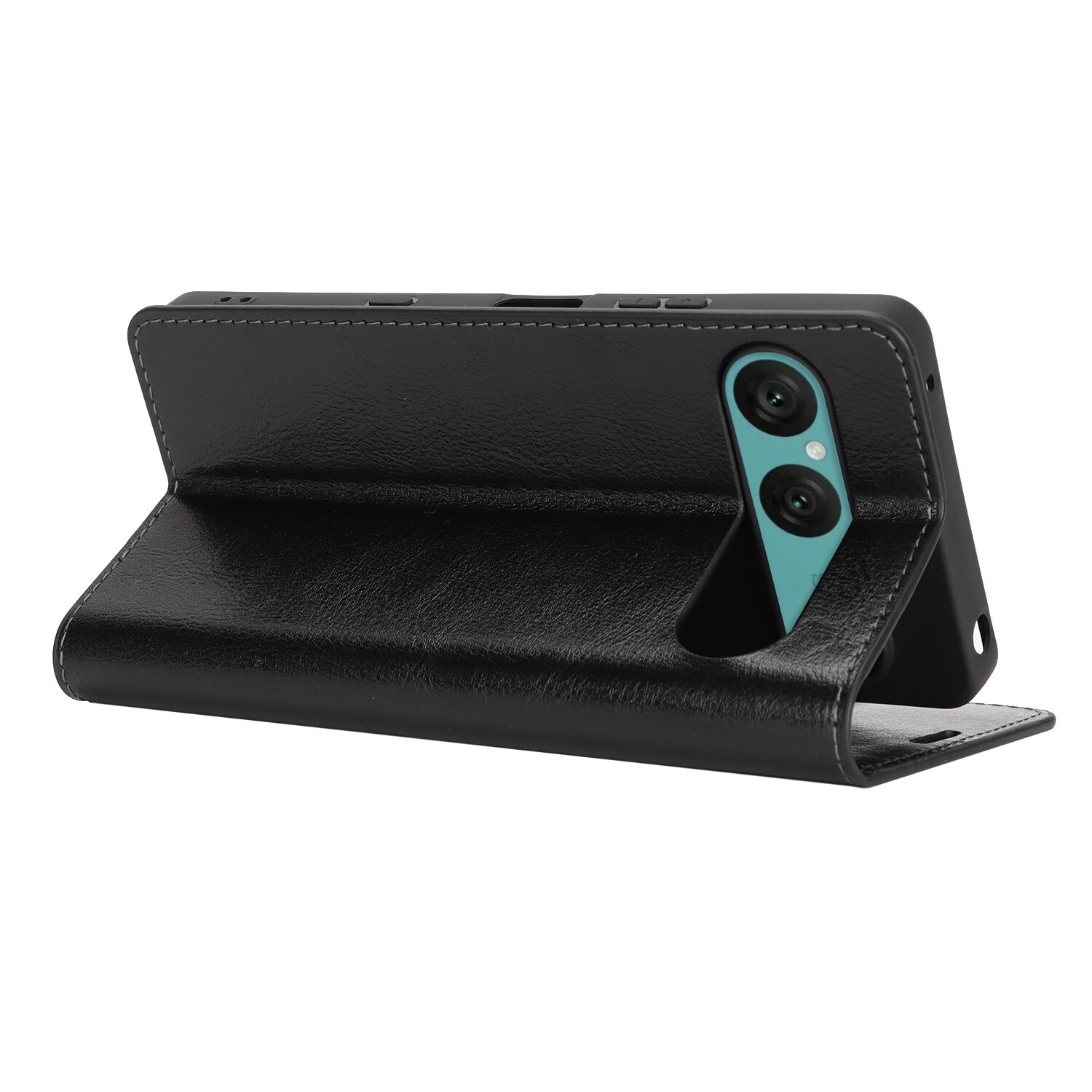 Coque portefeuille en cuir Veritable Sony Xperia 10 VII, Noir