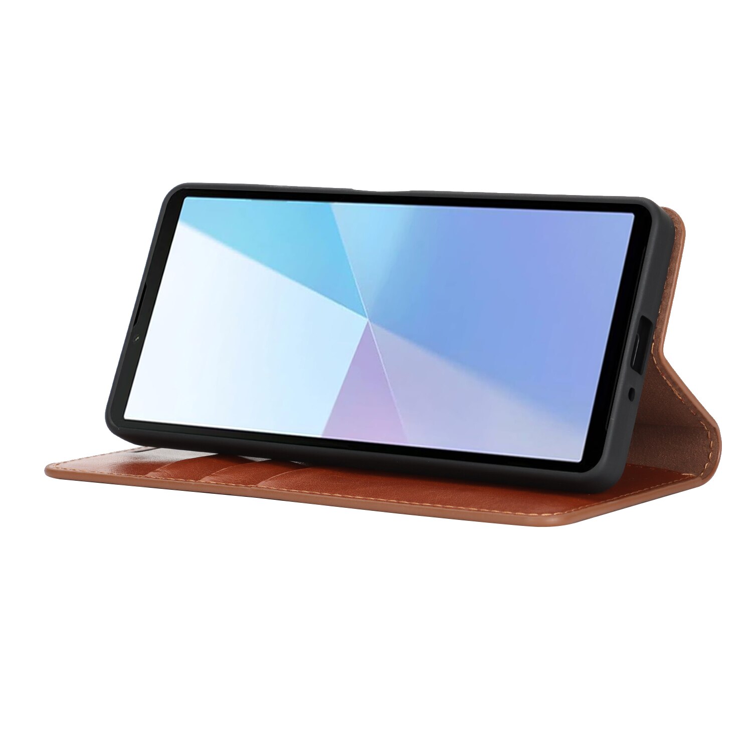 Coque portefeuille en cuir Veritable Sony Xperia 10 VII, Marron