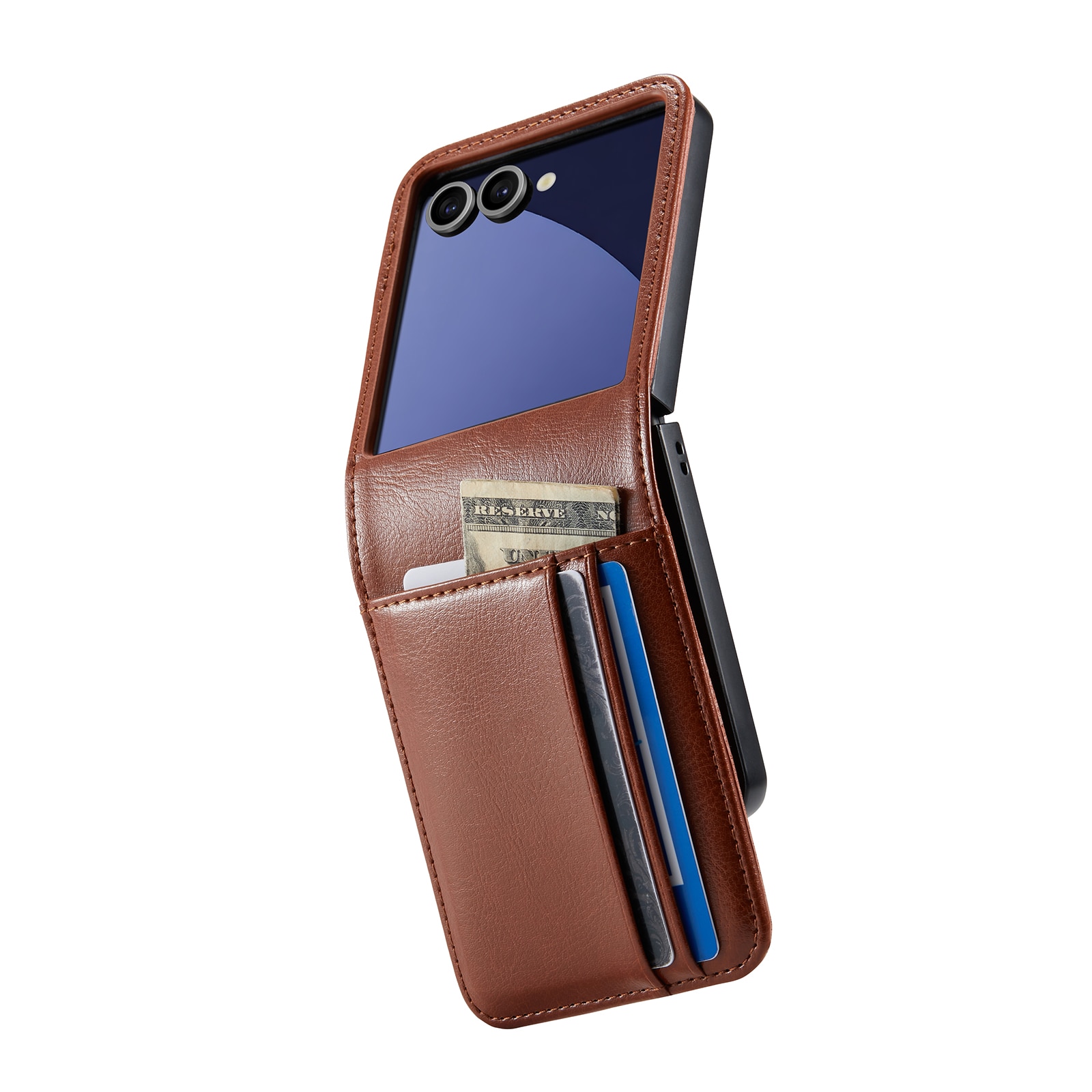 Étui en cuir veritable Samsung Galaxy Z Flip 7, Cognac