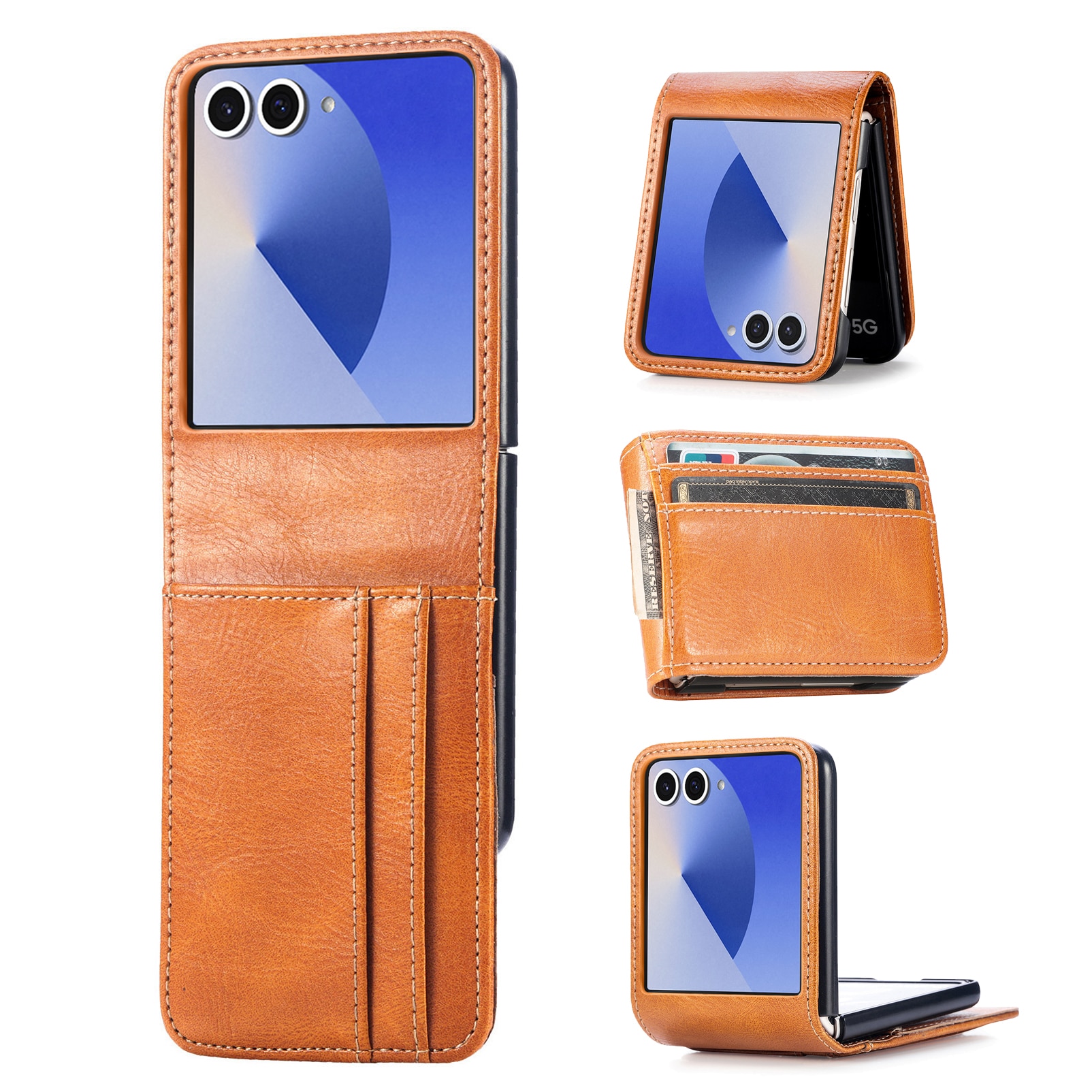 Coque portefeuille Samsung Galaxy Z Flip 7, Cognac