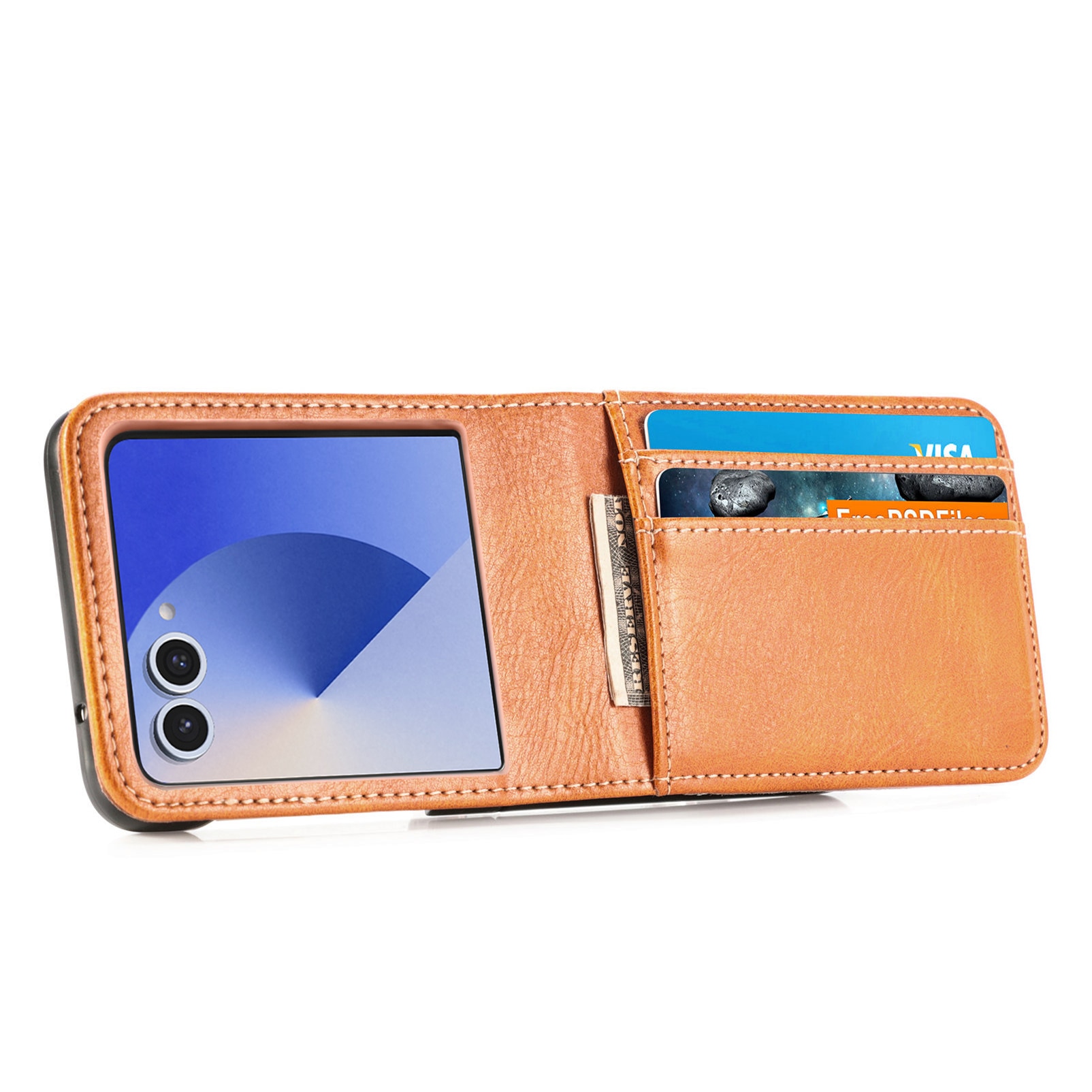 Coque portefeuille Samsung Galaxy Z Flip 7, Cognac