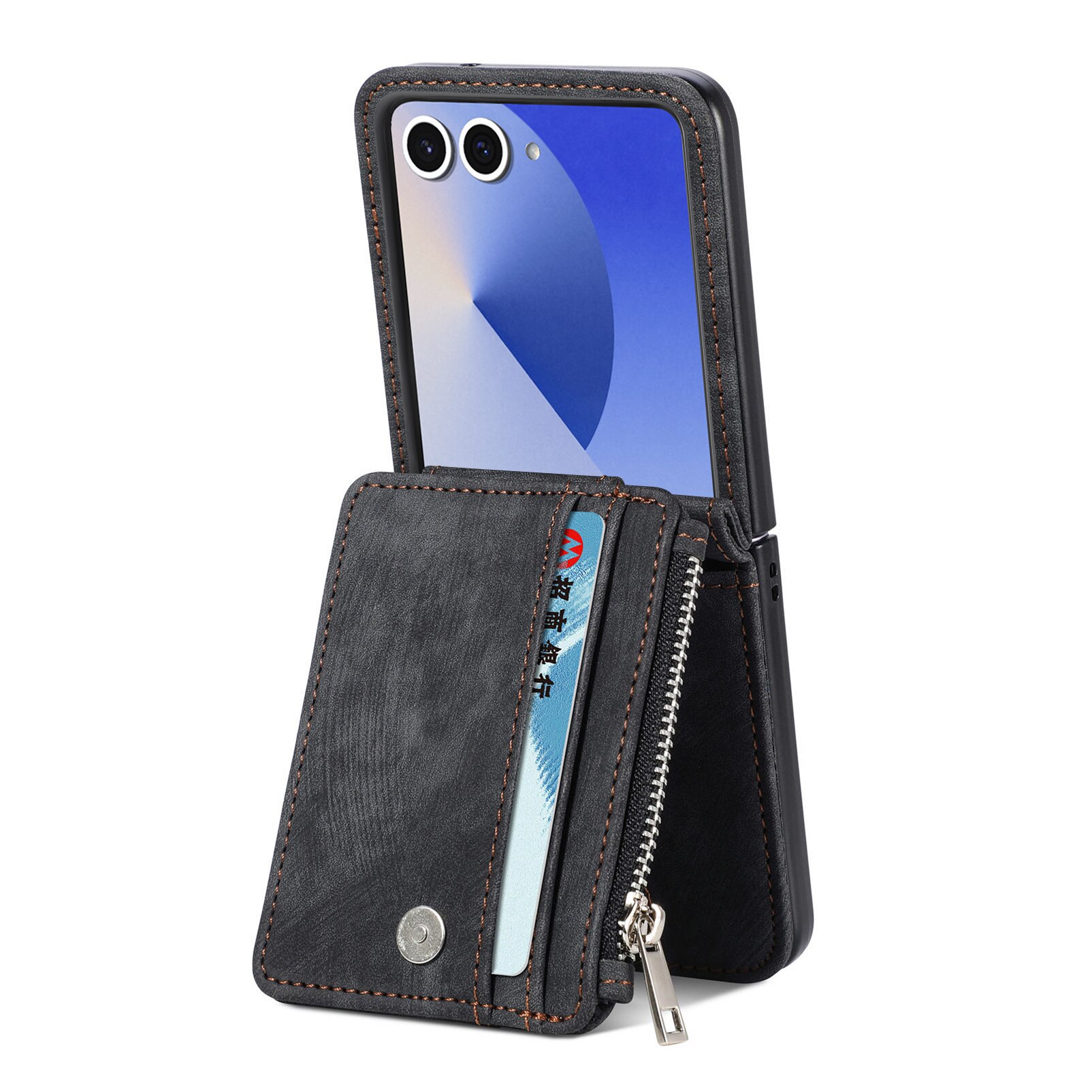 Coque portefeuille Zipper Multi-Slot Samsung Galaxy Z Flip 7, Noir