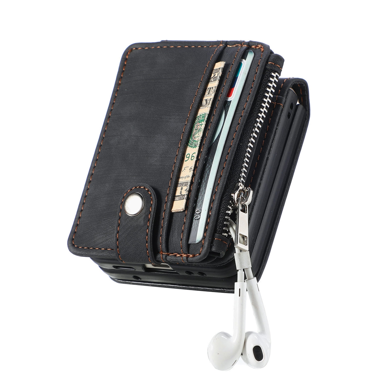 Coque portefeuille Zipper Multi-Slot Samsung Galaxy Z Flip 7, Noir