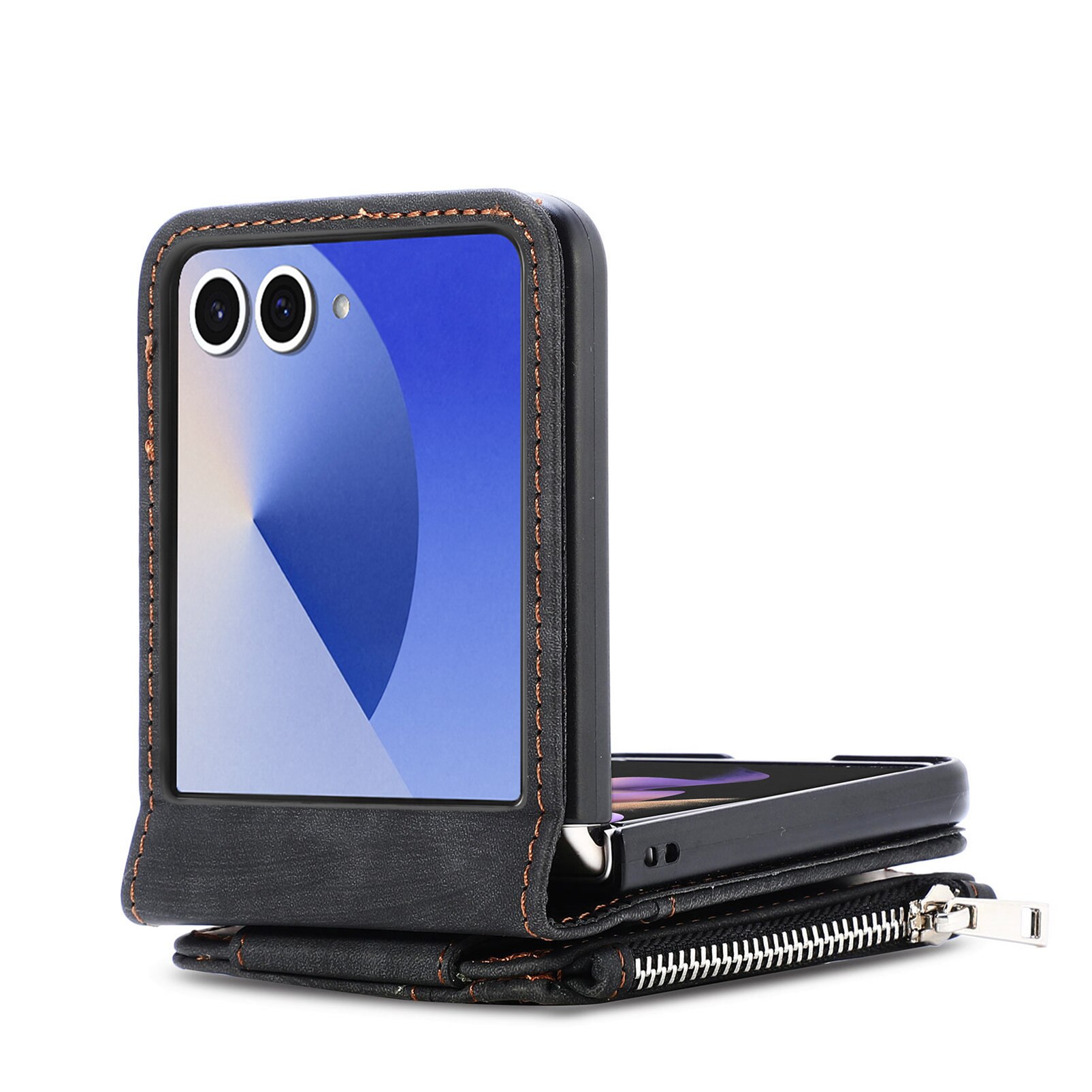 Coque portefeuille Zipper Multi-Slot Samsung Galaxy Z Flip 7, Noir