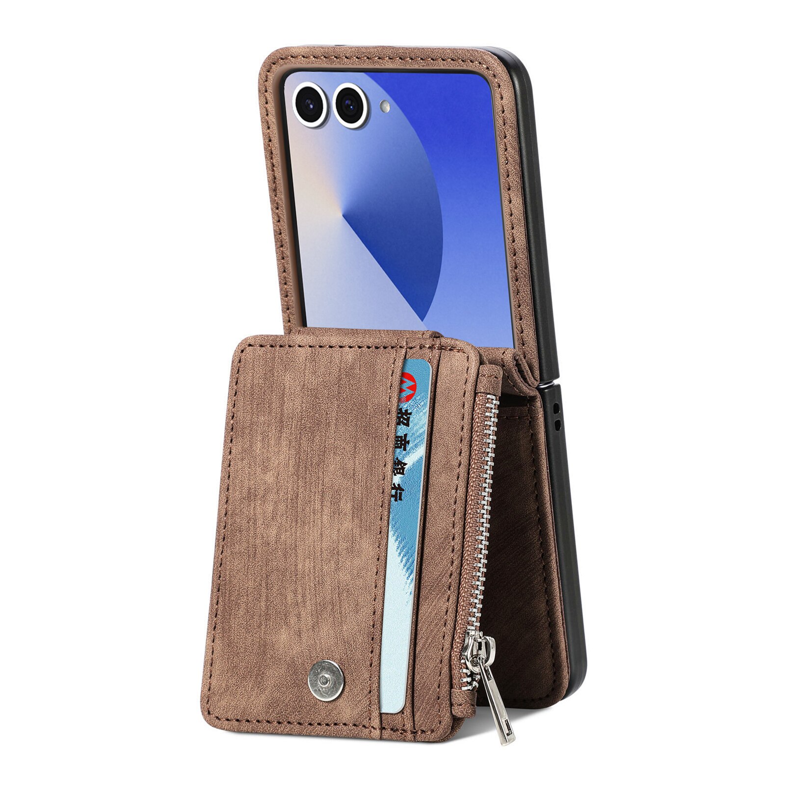 Coque portefeuille Zipper Multi-Slot Samsung Galaxy Z Flip 7, Marron