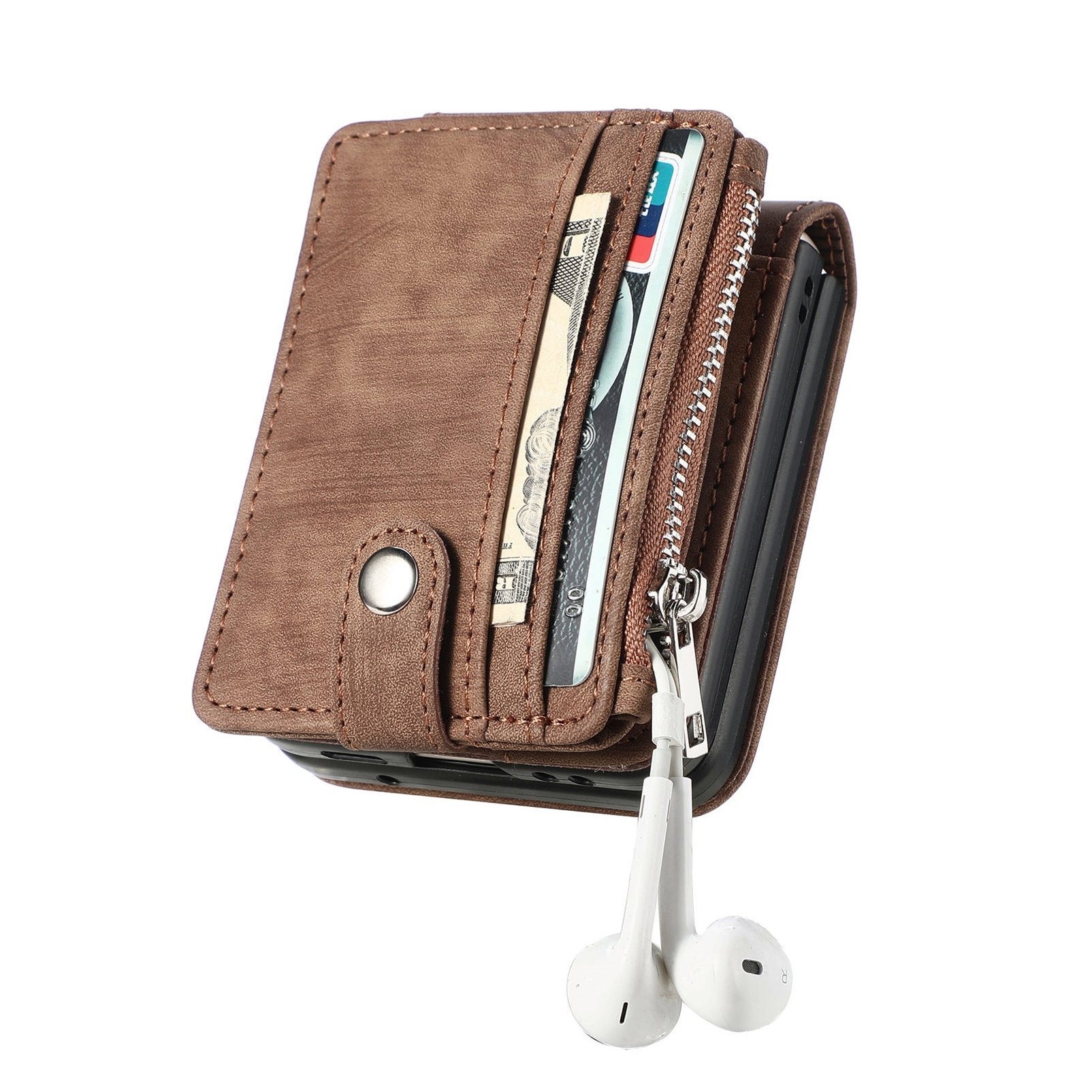 Coque portefeuille Zipper Multi-Slot Samsung Galaxy Z Flip 7, Marron