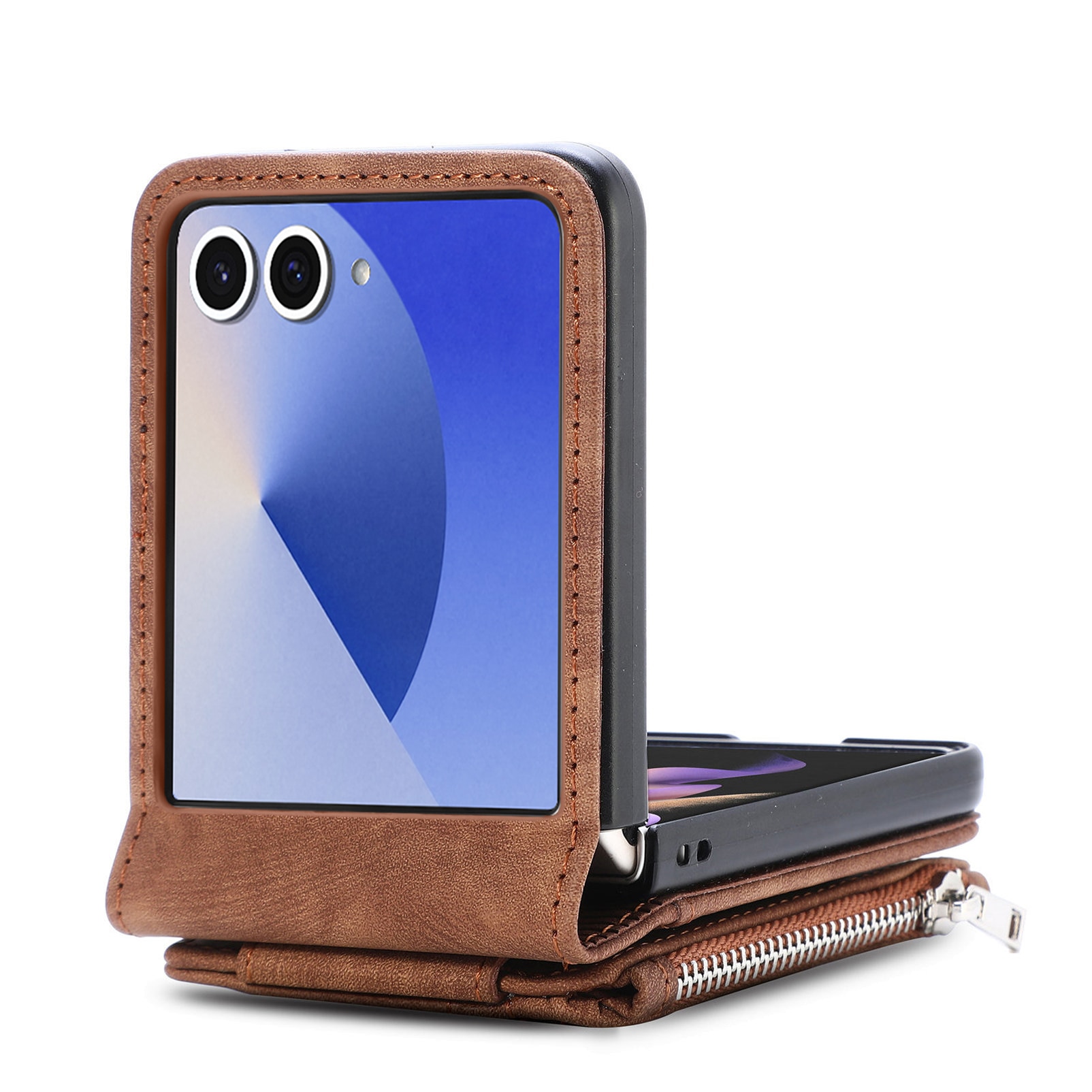 Coque portefeuille Zipper Multi-Slot Samsung Galaxy Z Flip 7, Marron