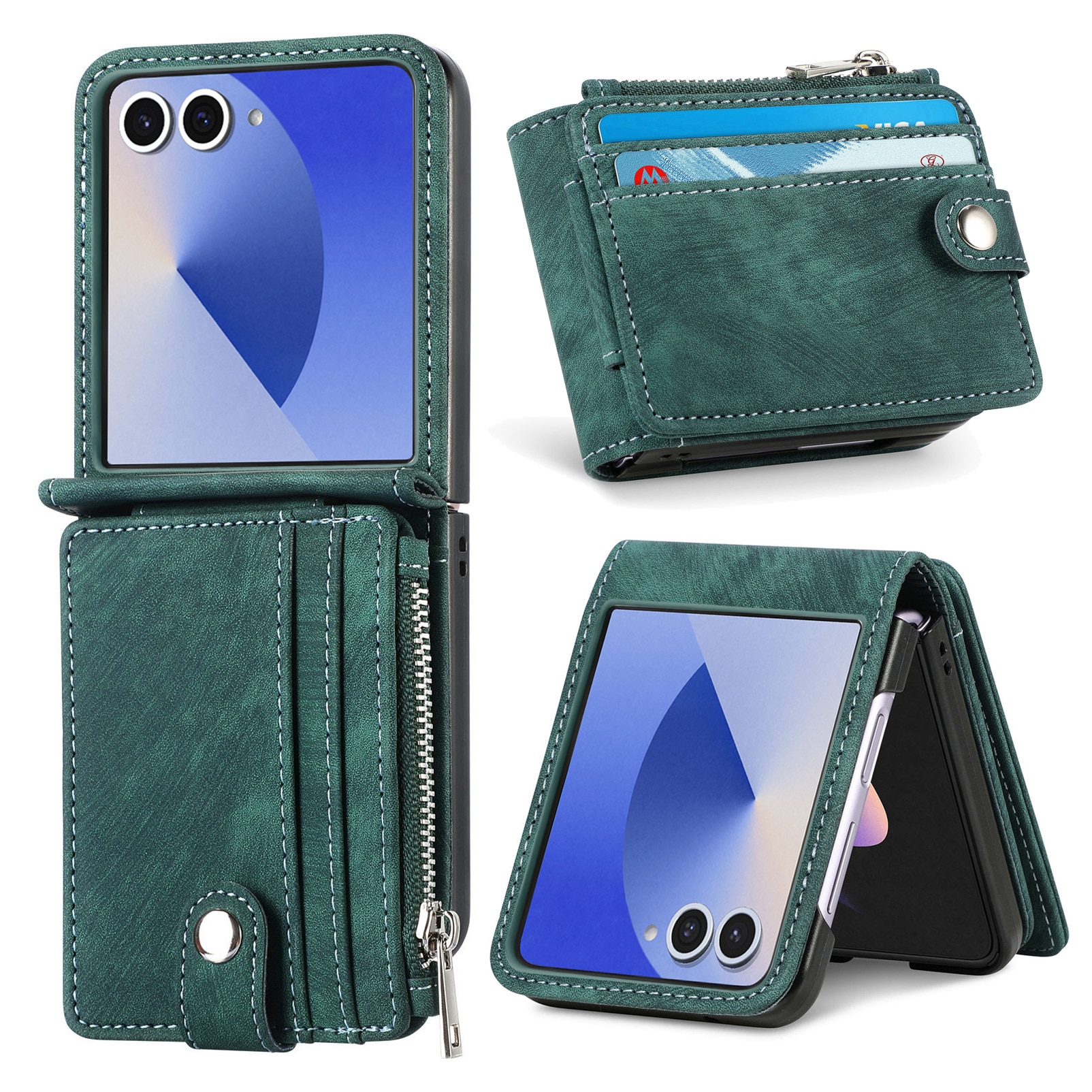 Coque portefeuille Zipper Multi-Slot Samsung Galaxy Z Flip 7, Vert