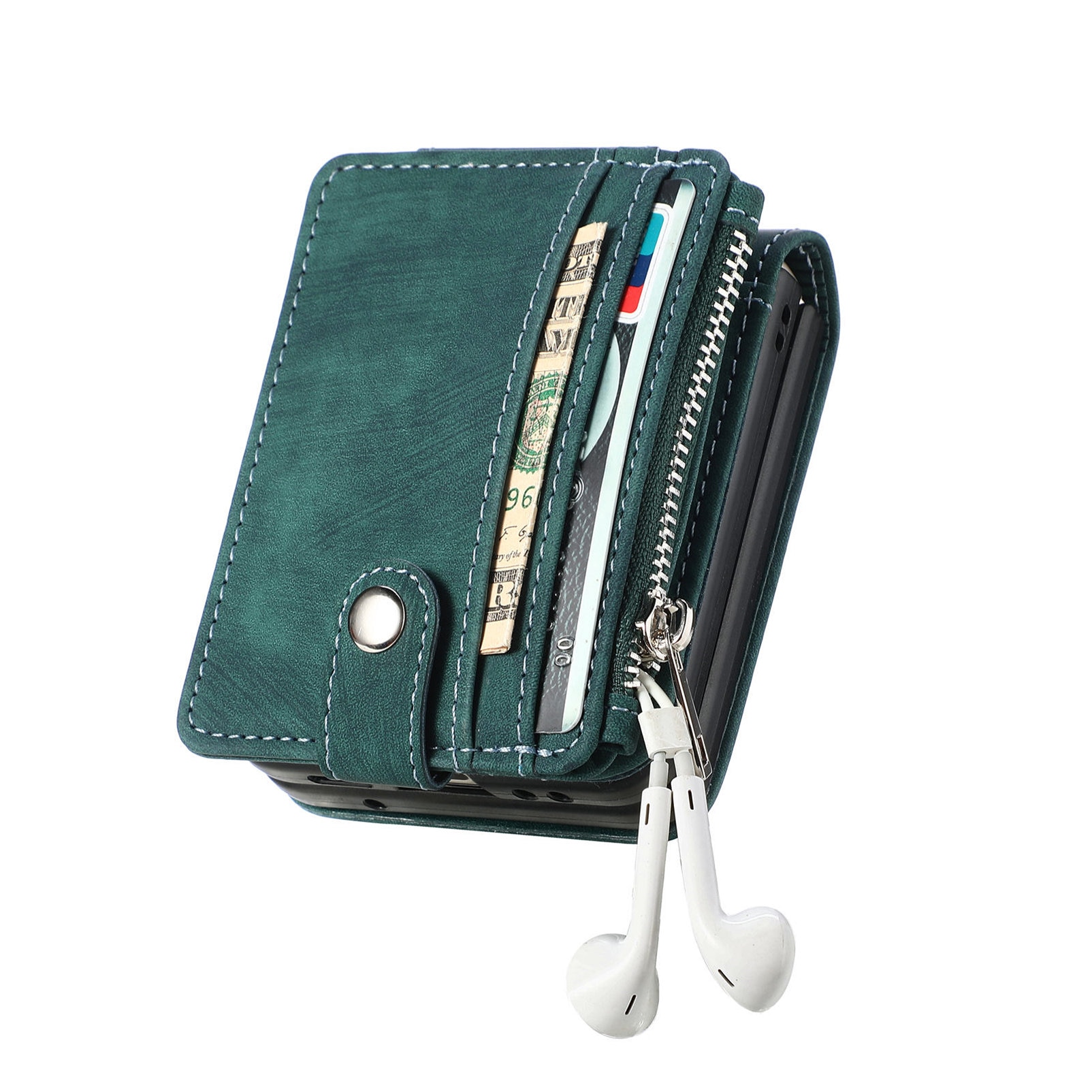 Coque portefeuille Zipper Multi-Slot Samsung Galaxy Z Flip 7, Vert