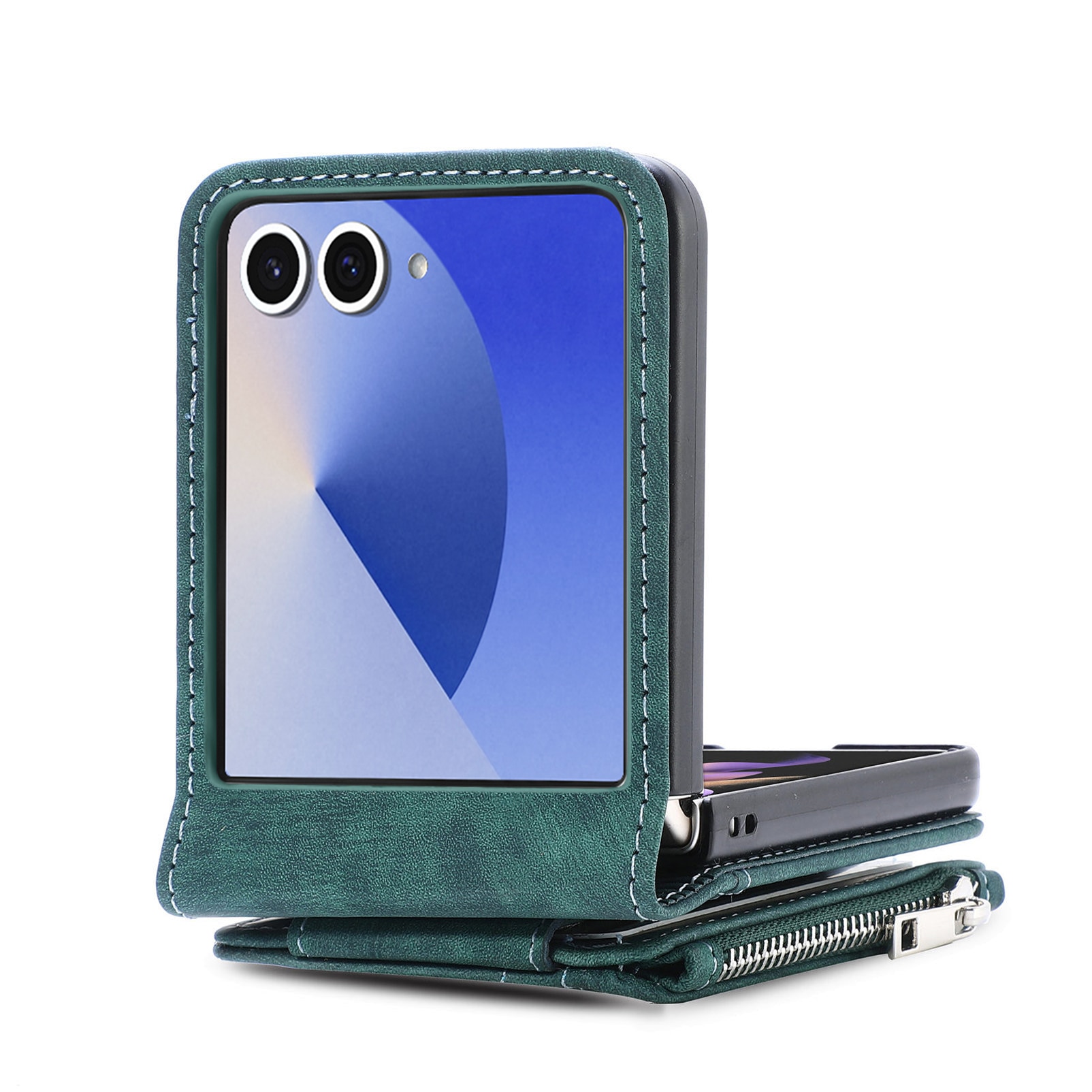 Coque portefeuille Zipper Multi-Slot Samsung Galaxy Z Flip 7, Vert