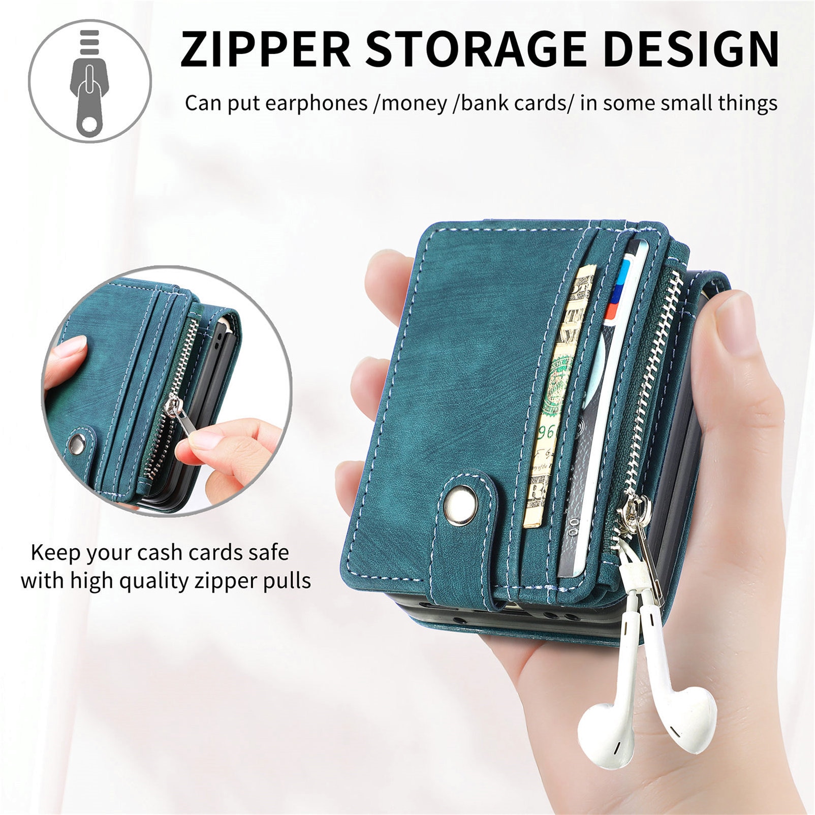 Coque portefeuille Zipper Multi-Slot Samsung Galaxy Z Flip 7, Vert