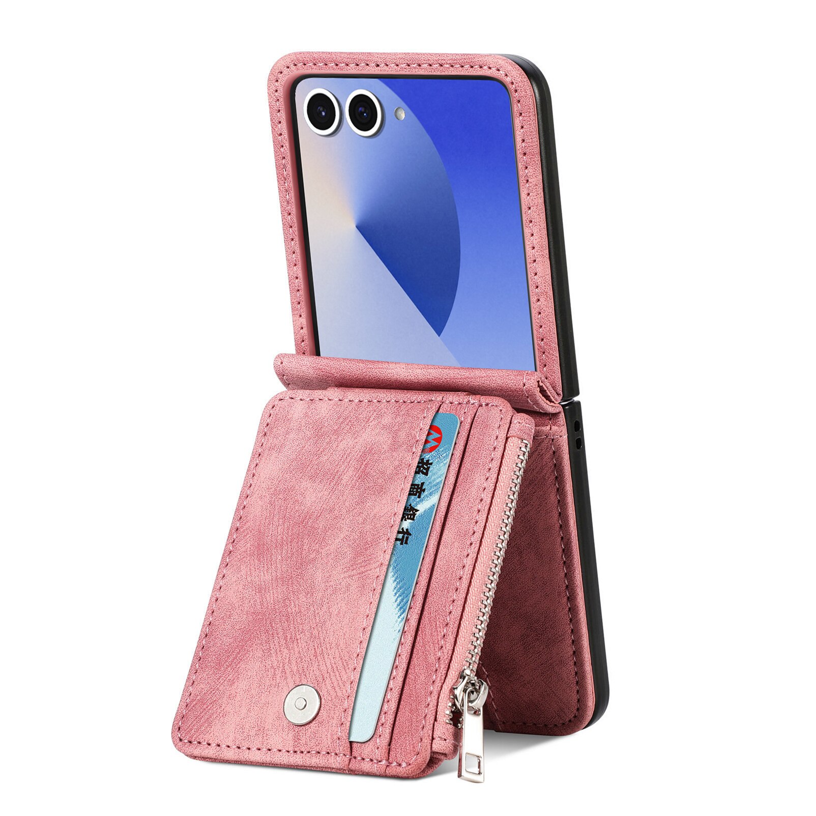 Coque portefeuille Zipper Multi-Slot Samsung Galaxy Z Flip 7, Rose