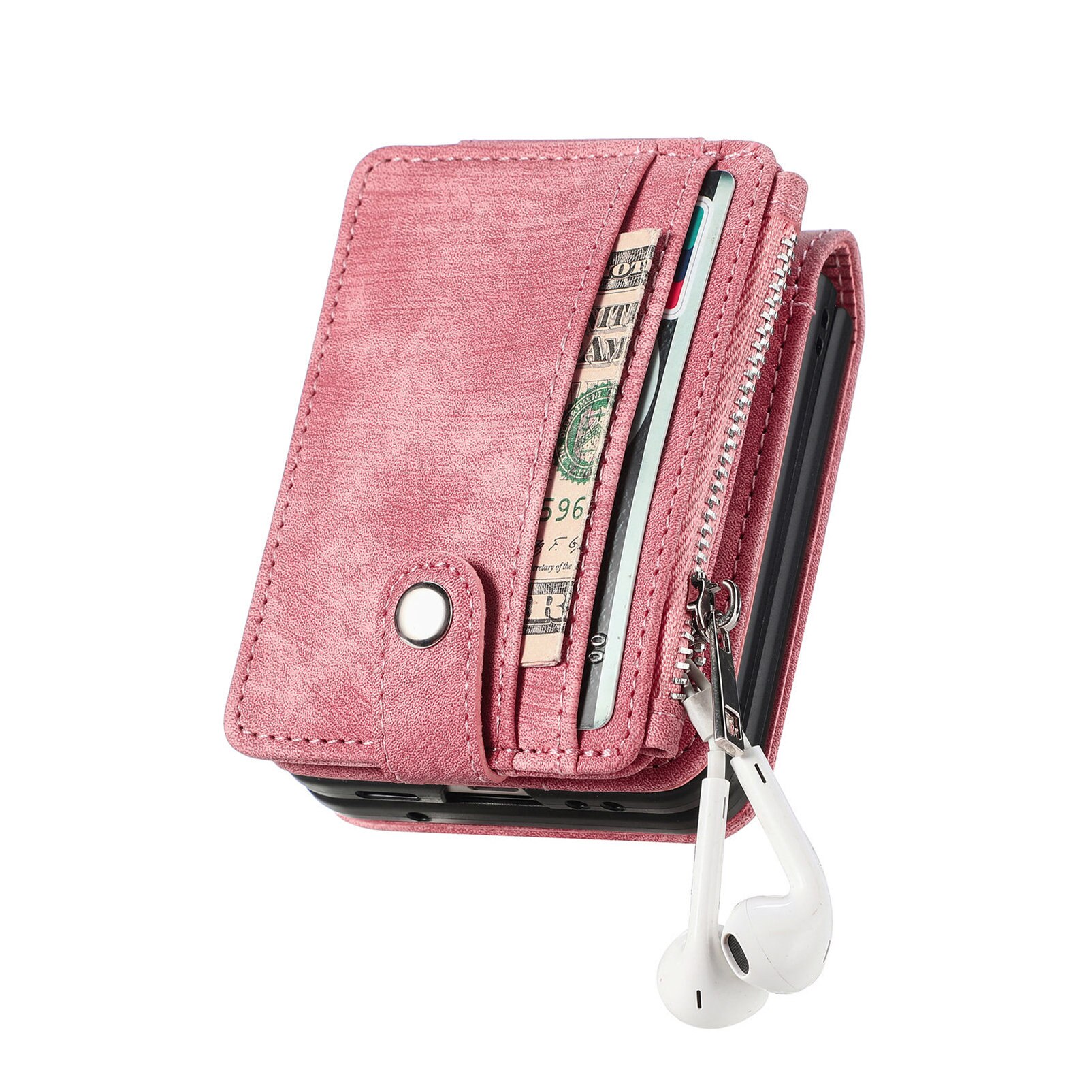 Coque portefeuille Zipper Multi-Slot Samsung Galaxy Z Flip 7, Rose