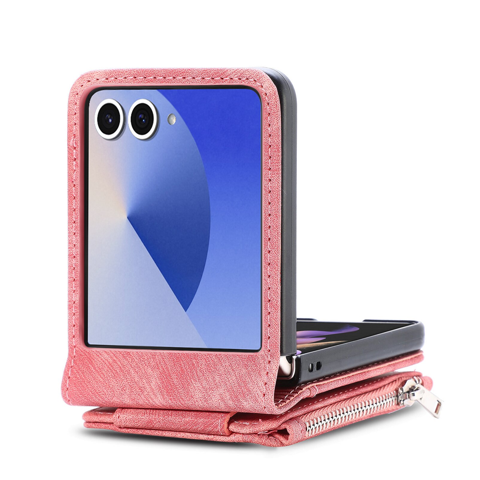 Coque portefeuille Zipper Multi-Slot Samsung Galaxy Z Flip 7, Rose