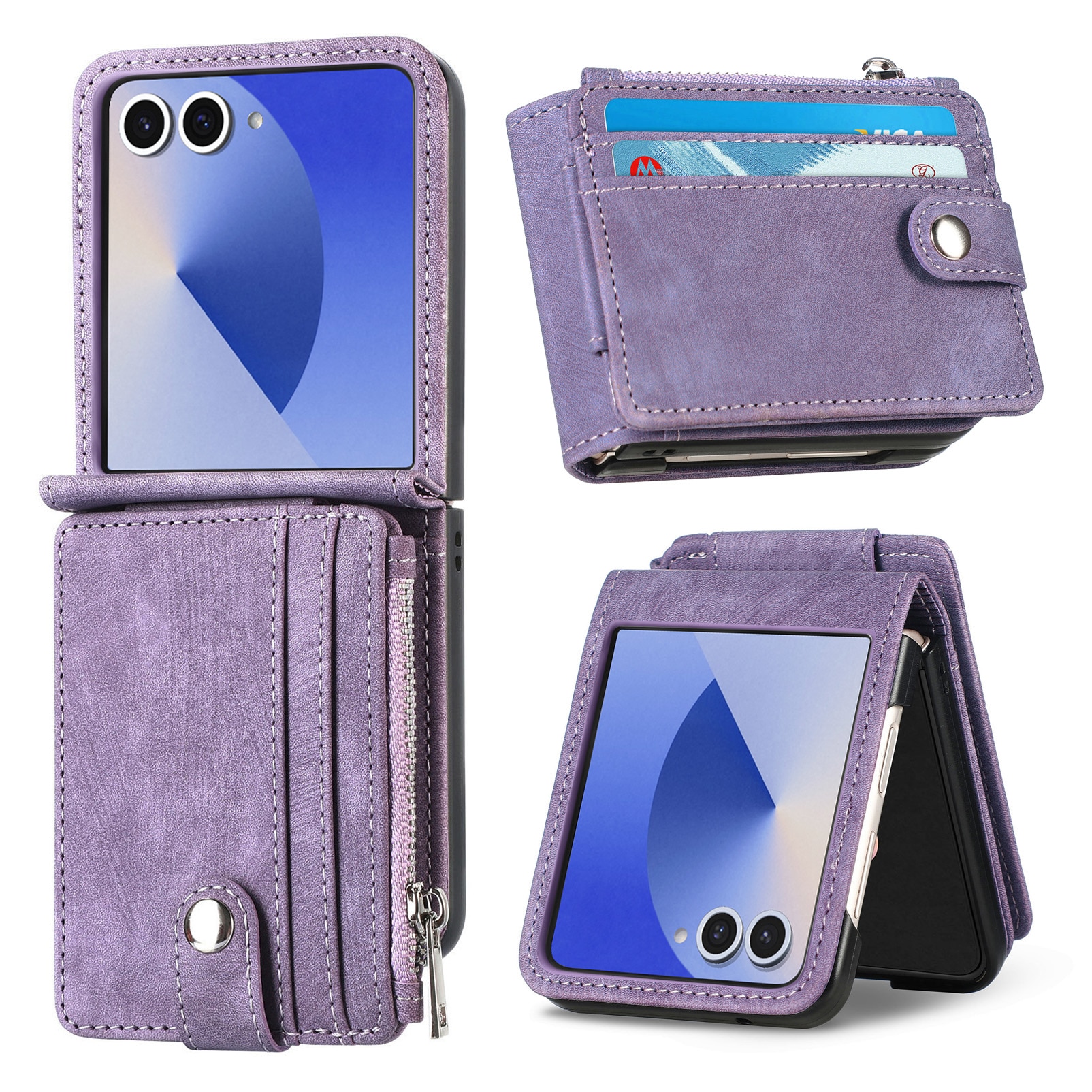 Coque portefeuille Zipper Multi-Slot Samsung Galaxy Z Flip 7, Violet