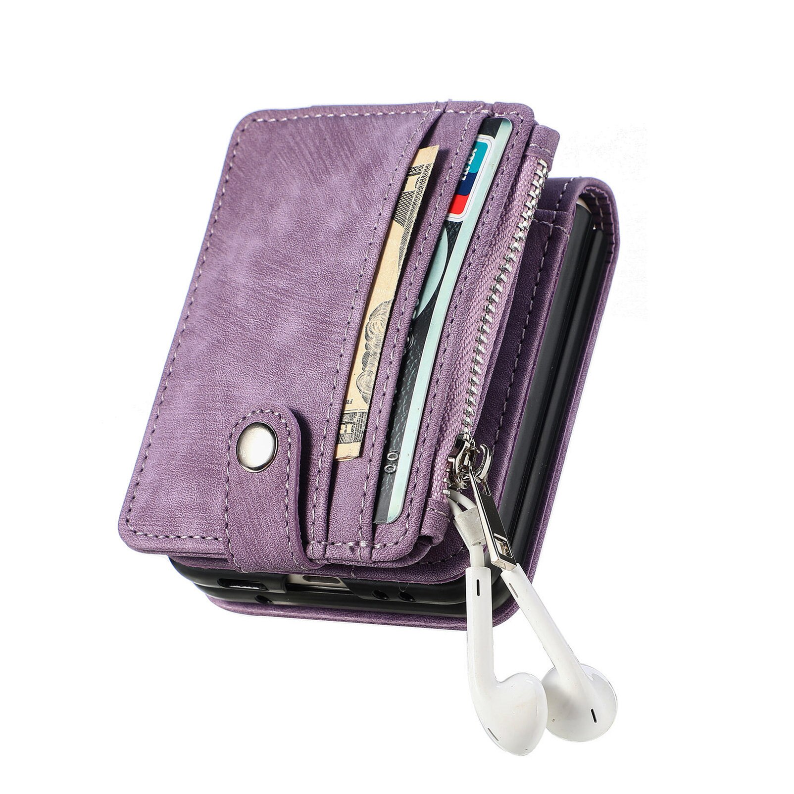 Coque portefeuille Zipper Multi-Slot Samsung Galaxy Z Flip 7, Violet
