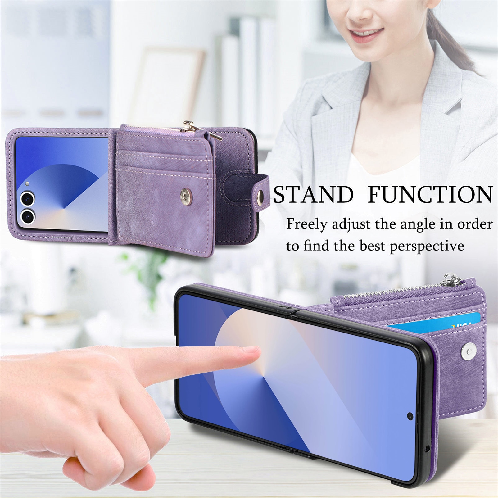 Coque portefeuille Zipper Multi-Slot Samsung Galaxy Z Flip 7, Violet