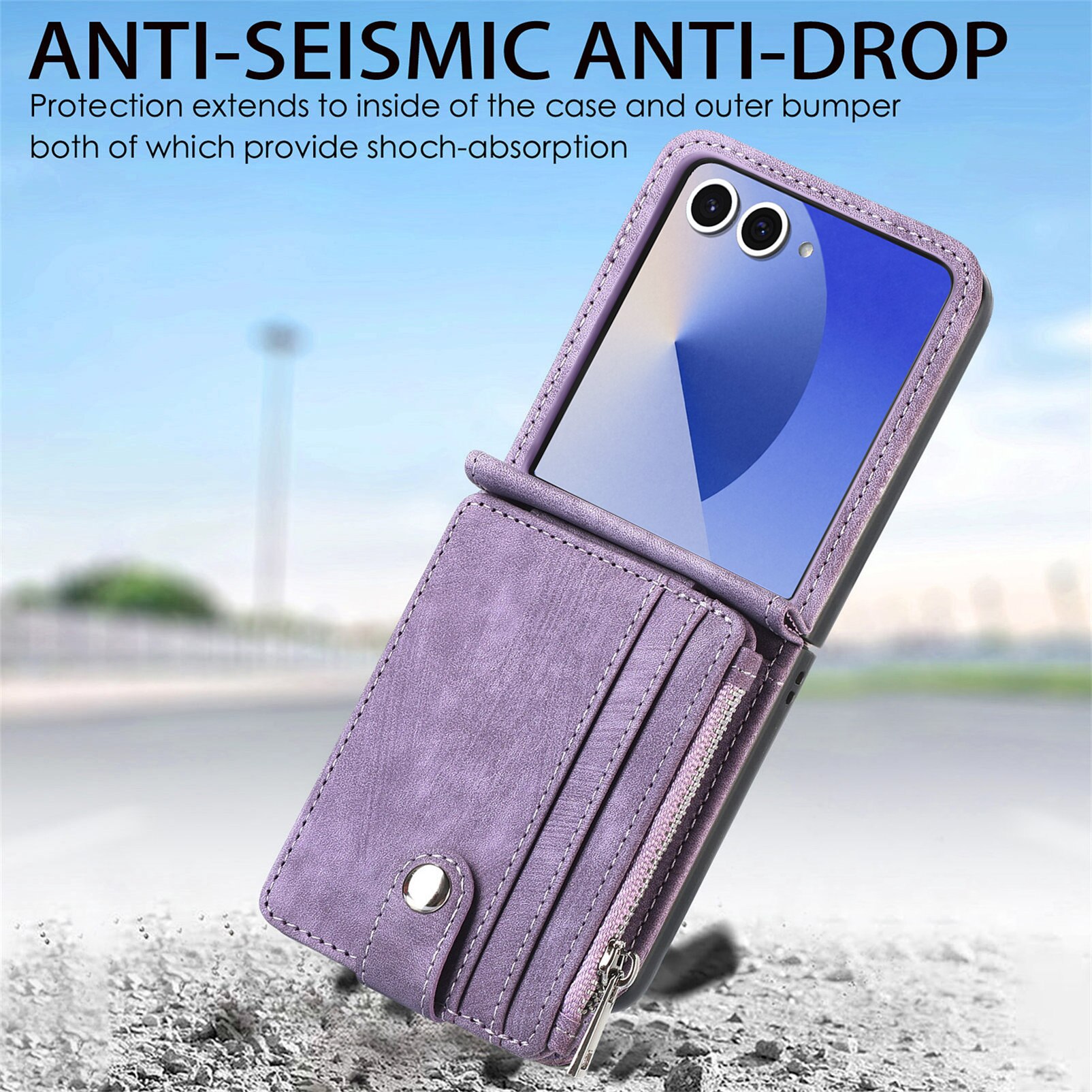 Coque portefeuille Zipper Multi-Slot Samsung Galaxy Z Flip 7, Violet