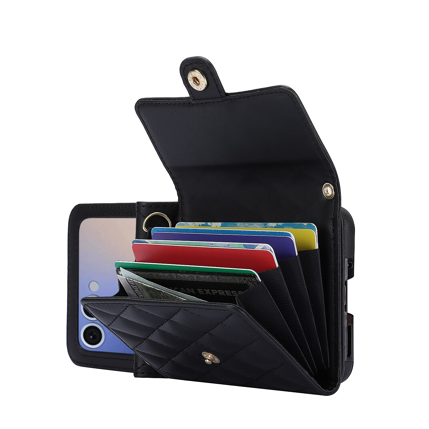 Étui portefeuille matelassée anti-RFID pour Samsung Galaxy Z Flip 7, Noir