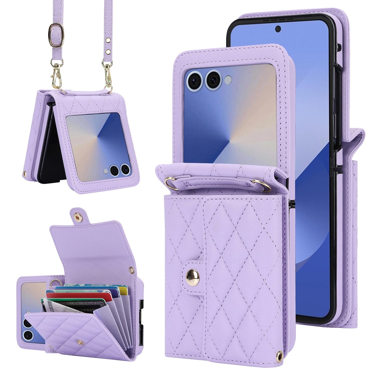 Étui portefeuille matelassée anti-RFID pour Samsung Galaxy Z Flip 7, Violet
