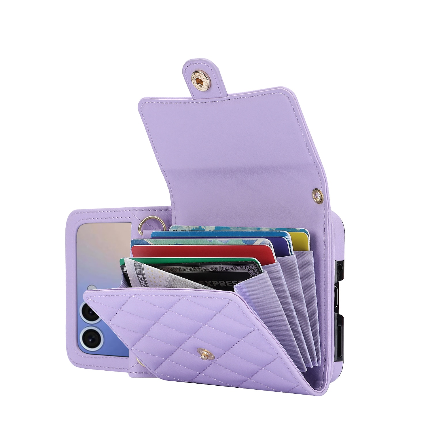 Étui portefeuille matelassée anti-RFID pour Samsung Galaxy Z Flip 7, Violet