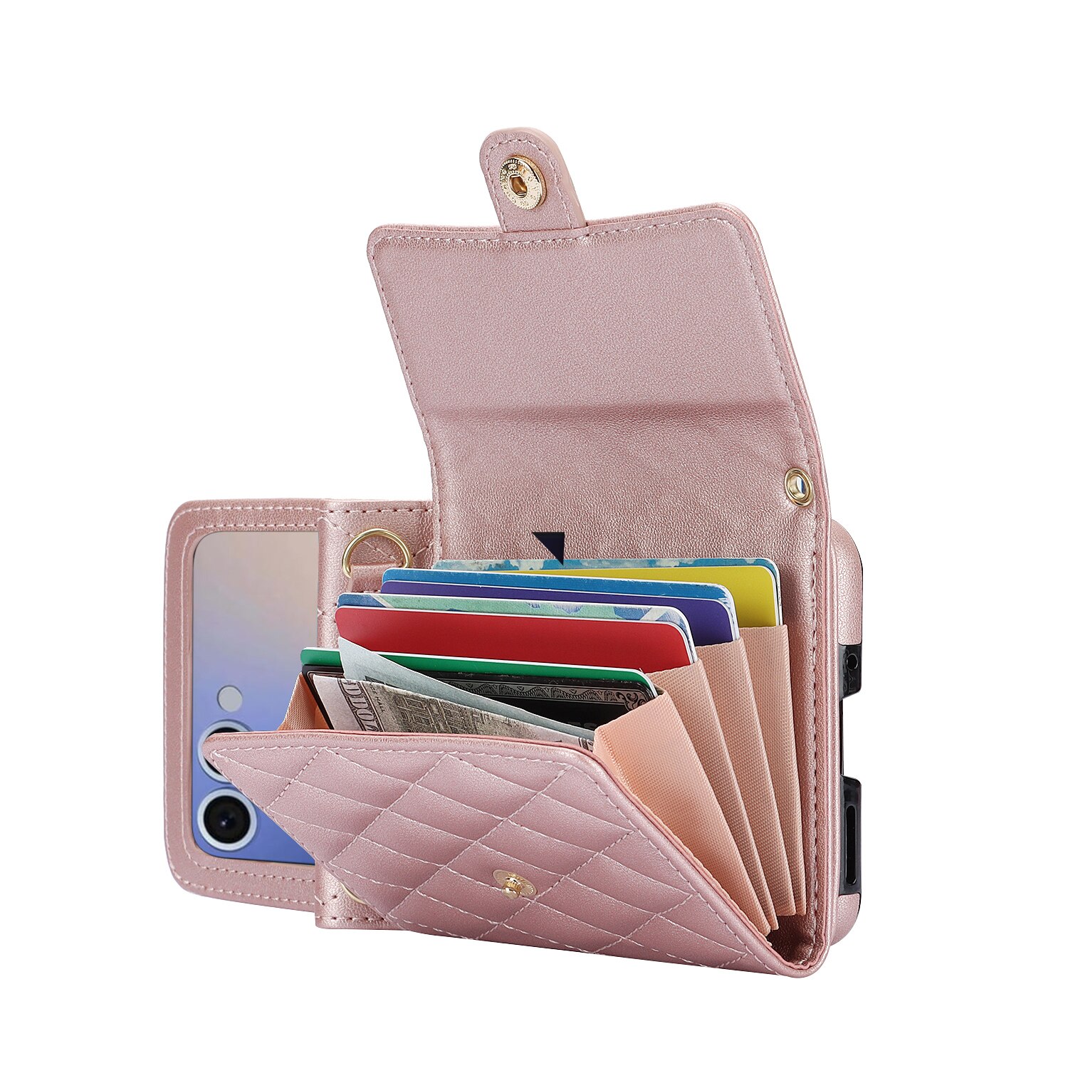 Étui portefeuille matelassée anti-RFID pour Samsung Galaxy Z Flip 7, Or rose