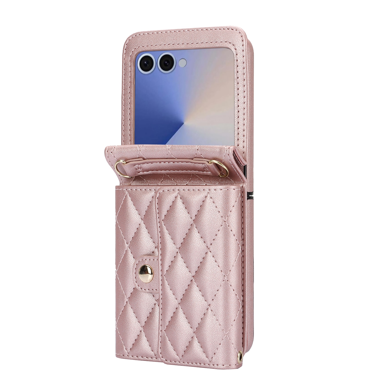 Étui portefeuille matelassée anti-RFID pour Samsung Galaxy Z Flip 7, Or rose