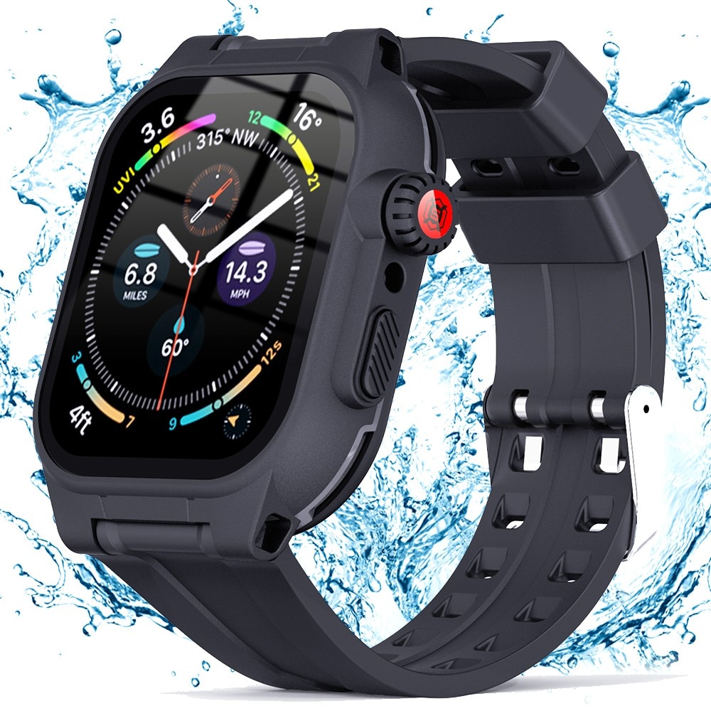 Coque étanche avec Bracelet en silicone Apple Watch 45mm Series 7, noir