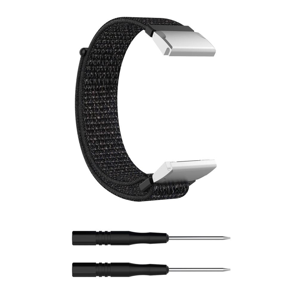 Bracelet en nylon Garmin Fenix 5/5 Plus/6/6 Pro/7, noir/argent