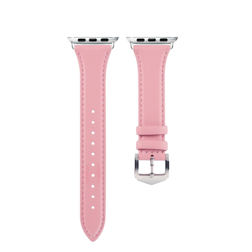 Bracelet en cuir fin Apple Watch Ultra 49mm, rose