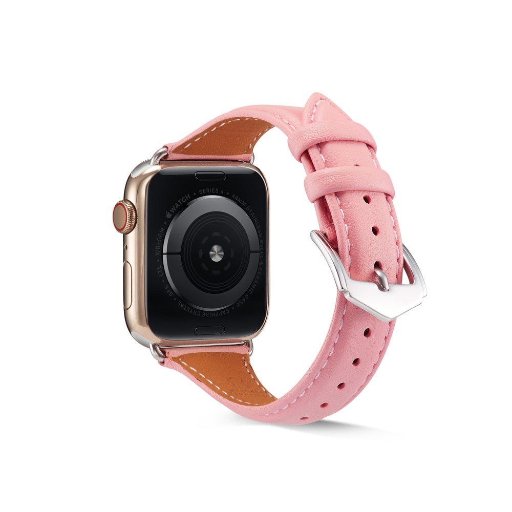 Bracelet en cuir fin Apple Watch 45mm Series 7, rose