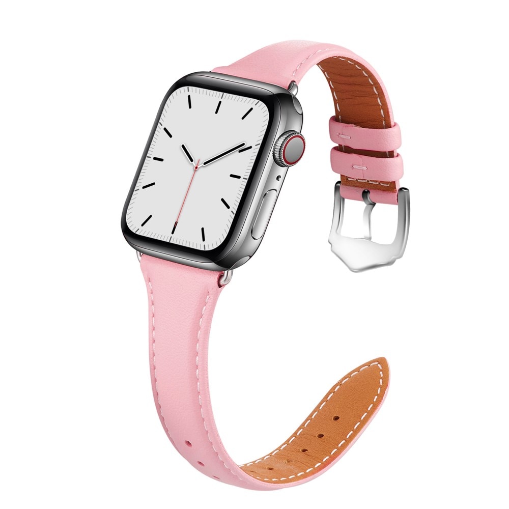 Bracelet en cuir fin Apple Watch Ultra 49mm, rose