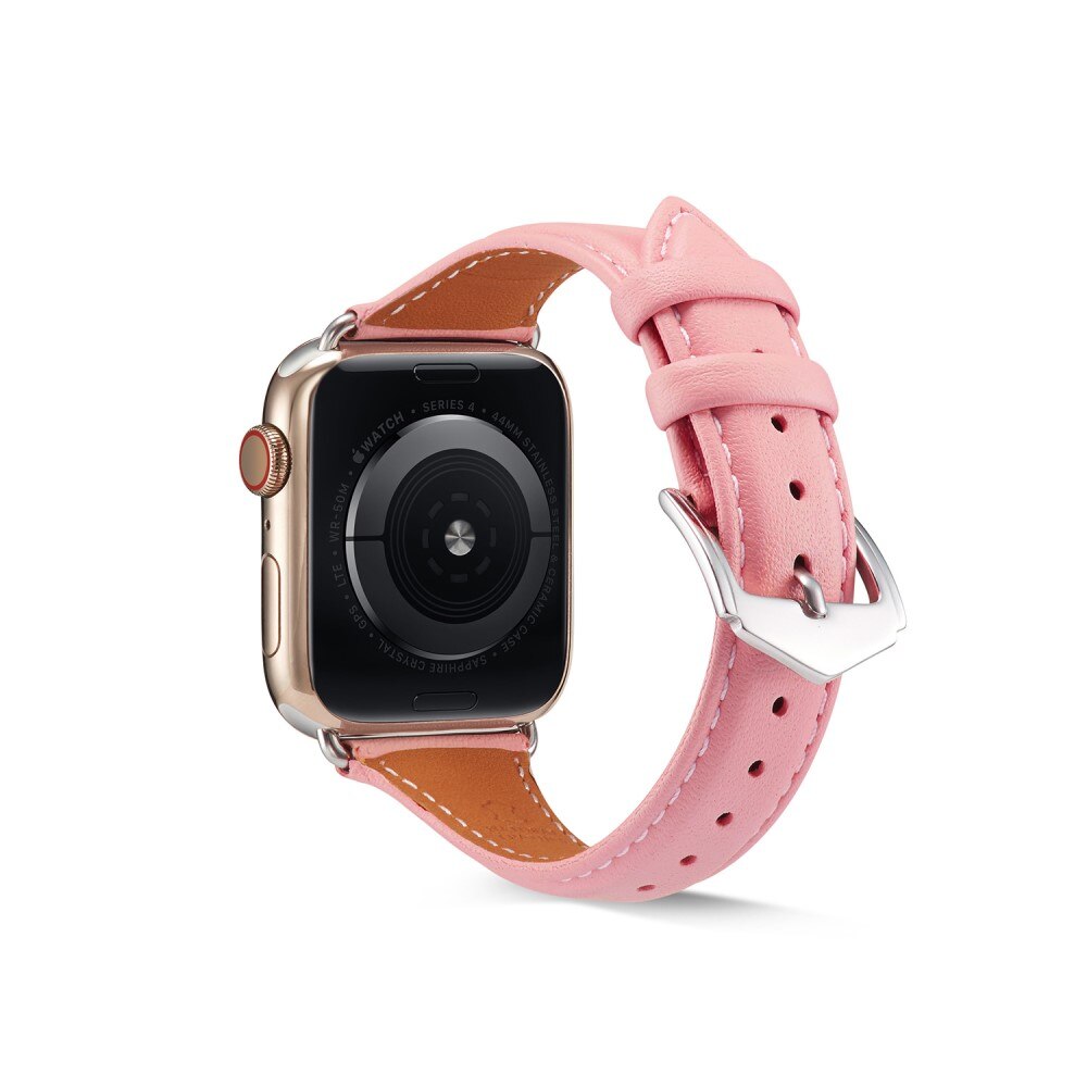 Bracelet en cuir fin Apple Watch 45mm Series 8 Rose