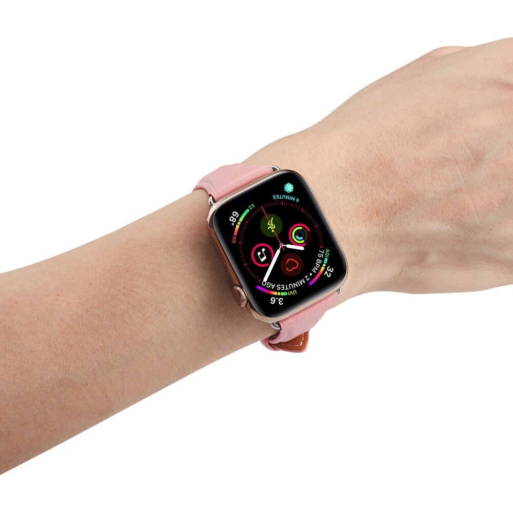 Bracelet en cuir fin Apple Watch 45mm Series 8 Rose